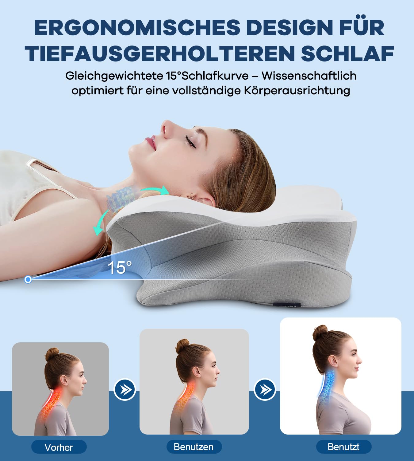 Memory Schaumkissen, ergonomisches Halskissen, Seitenschläferkissen für Seiten, Rücken- und Magenschläfer