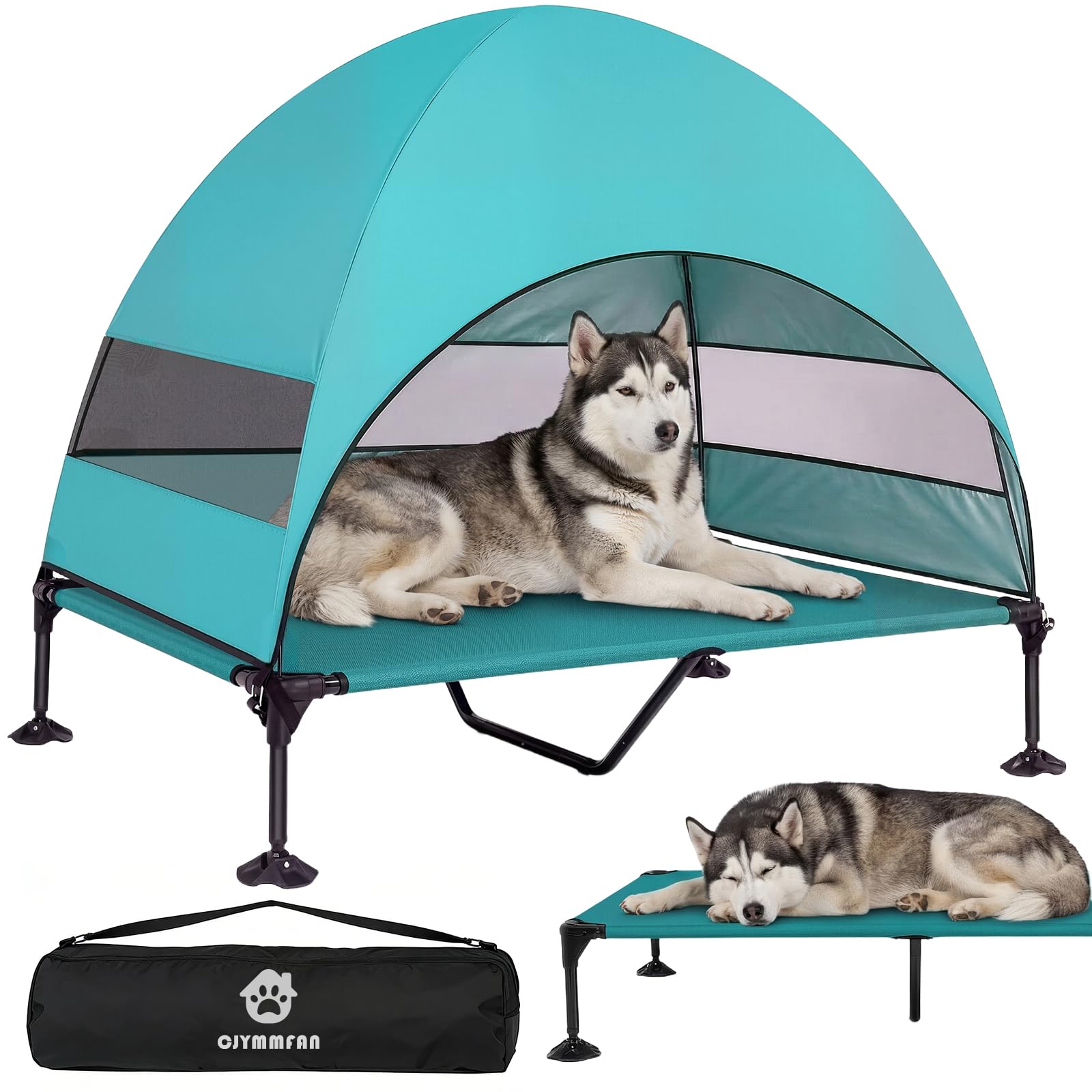Erhöhtes Hundebett Outdoor mit UV-beständiges Dach,Hundeliege Klappbar mit Anti-Rutsch-Füßen, Hundezelt Outdoor mit Großem Schatten, Kühlendes ErhöHtes Hunde Bett für Camping, Garten & Pool (Grau, L)