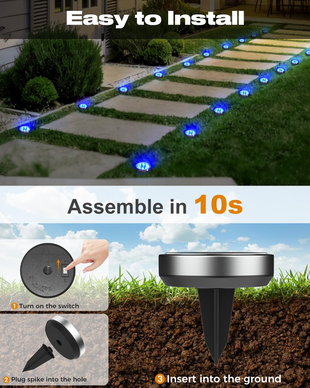 Solar Bodenleuchten Aussen, 8 LED Gartenbeleuchtung Solar Wasserdicht Boden Solarleuchten, Solarlampen für Außen Garten Rasen Auffahrt Gehweg