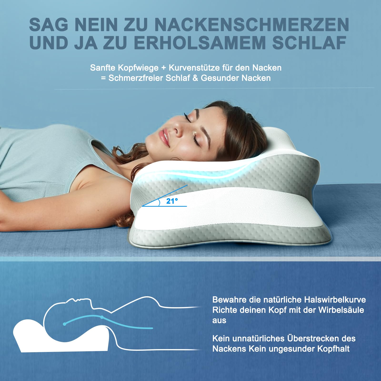 Nackenkissen, Memory Foam Kissen, Hals Stützkissen, Ergonomisches Kissen, Kissen für Seiten, Rücken- und Magenschläfer