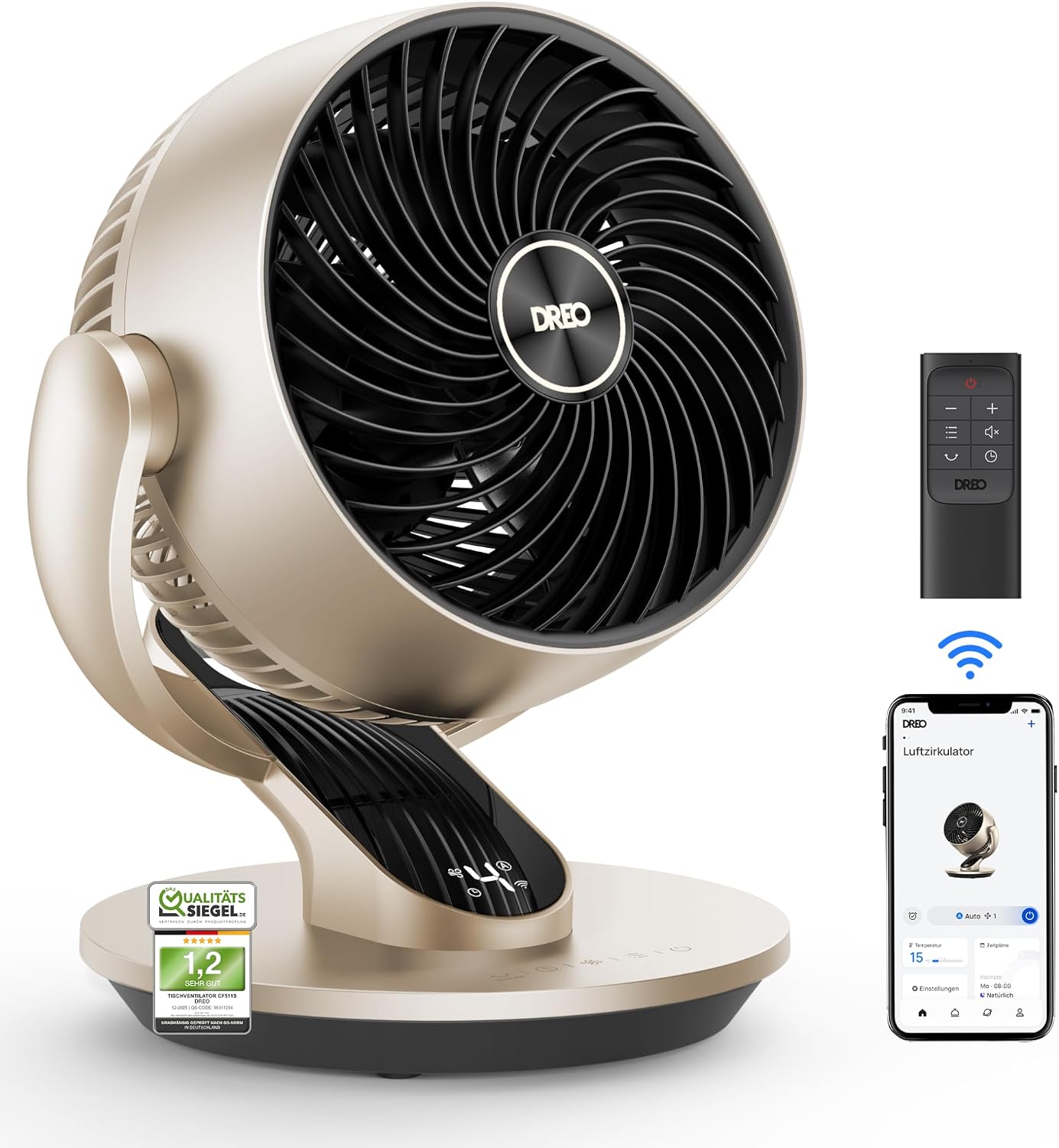 28dB Leiser Smart Tischventilator für Schlafzimmer Büro, Ventilator mit Fernbedienung Kühlung 21M Windentfernung 4-Geschwindigstufe 5 Modi 12H Timer 90° Auto 120° Manuell oszillierend, Lynx S