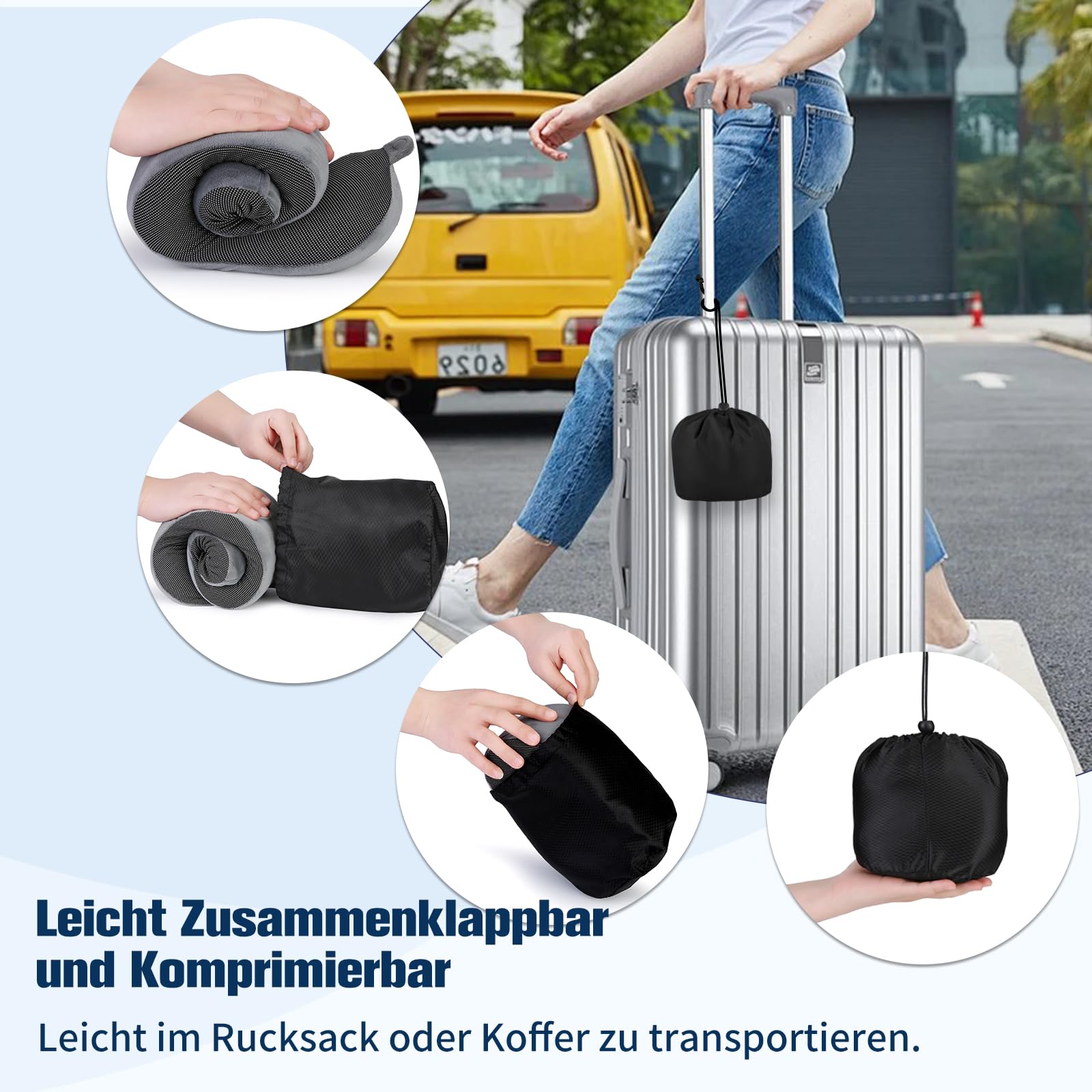 Cirorld Nackenkissen Flugzeug, Nackenhörnchen Erwachsene, Reisekissen Memory Foam, Verstellbares Kompaktes Nackenkissen Reise, Ergonomisches Weich Atmungsaktiv mit Ohrstöpseln, Augenmaske,Tragetasche