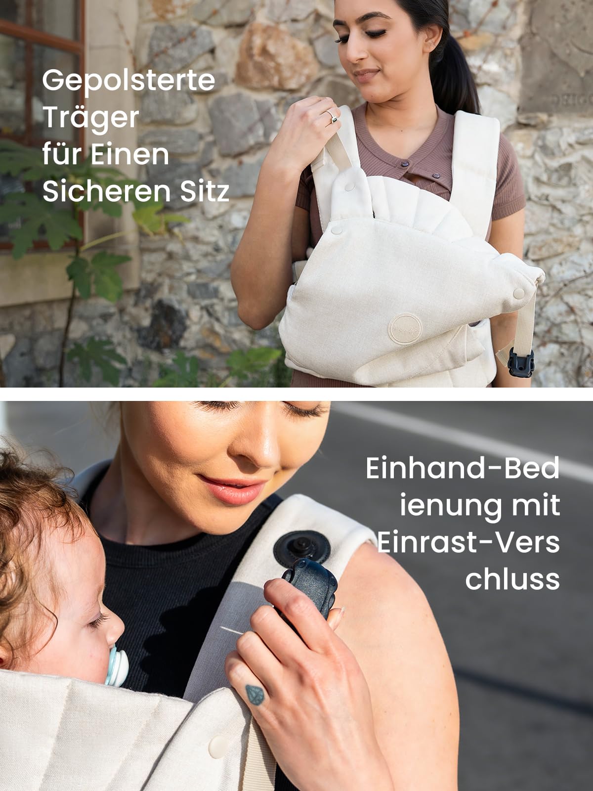 Babytrage, Ein-Klick-Schnalle für Einfaches Anlegen, Bequemer Träger von Neugeborenem bis Kleinkind mit Kopfstütze (3-20kg, 3-24Monate), Ergonomisch & Leicht