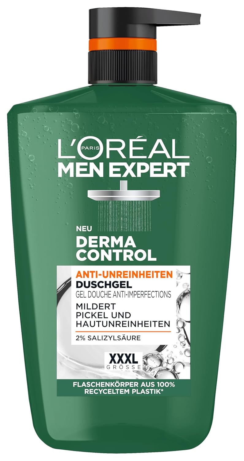 L'Oréal Men Expert XXXL Duschgel und Shampoo für Männer, Duschbad zur Reinigung von Körper, Haar und Gesicht, Herren Körperpflege für zu Unreinheiten neigende Haut, Derma Control, 1 x 1000 ml
