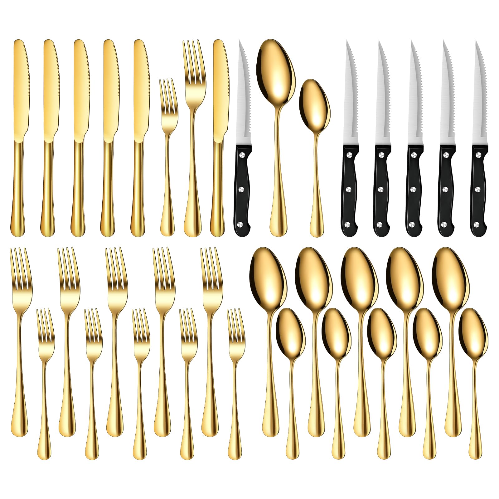 Besteck Set Schwarz für 8 Personen, 48-teiliges Edelstahlbesteckset mit Steakmesser, elegantes Besteck mit Messer, Gabel, Löffel, Besteck für Küche/Restaurant