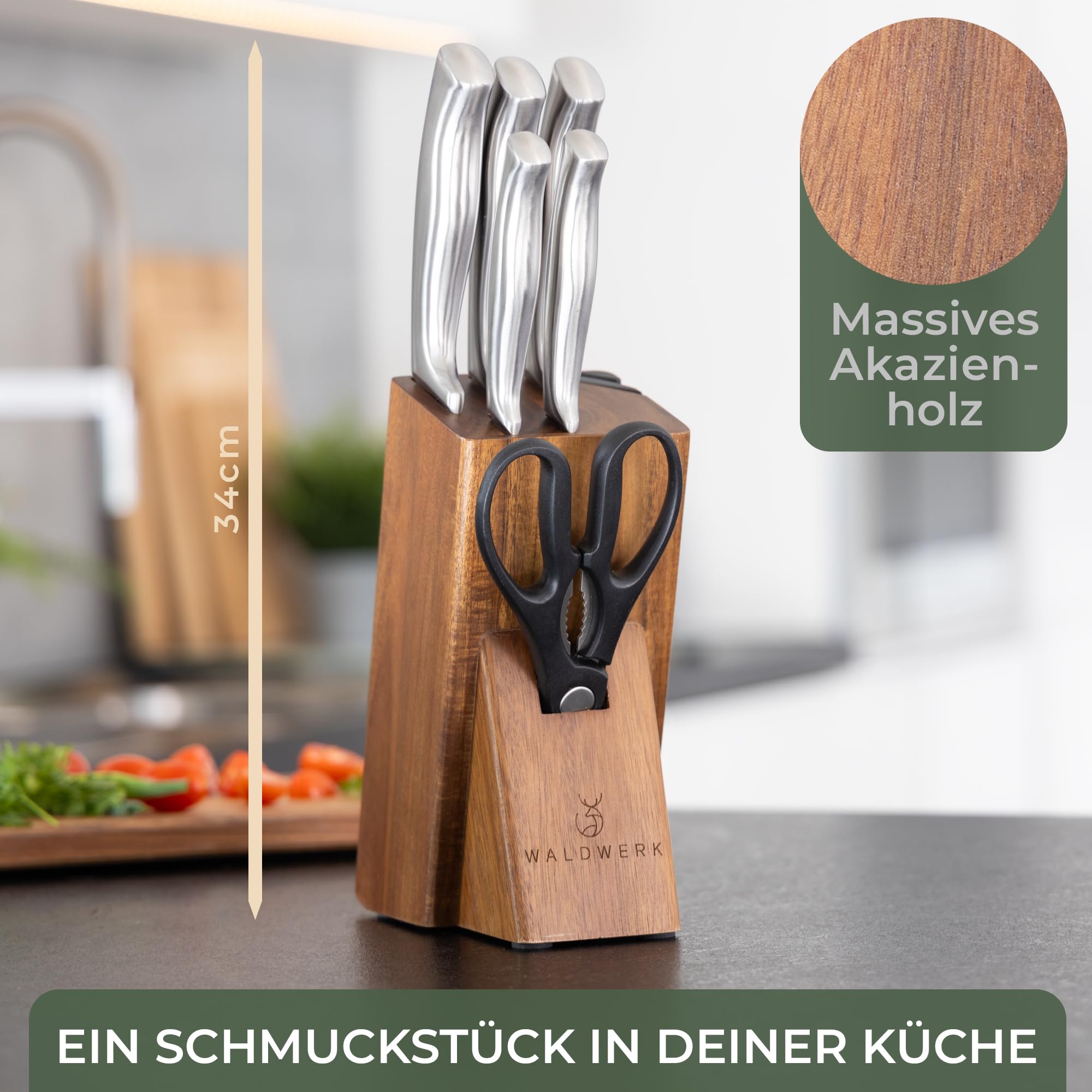 Magnetische Messerstreifen (40 x 5 cm) - Magnetstreifen aus elegantem Akazienholz - Magnetische Messerhalter für schwere Messer - Magnetische Messerstreifen zum Kleben oder Schrauben - Magnetische Messerhalterung