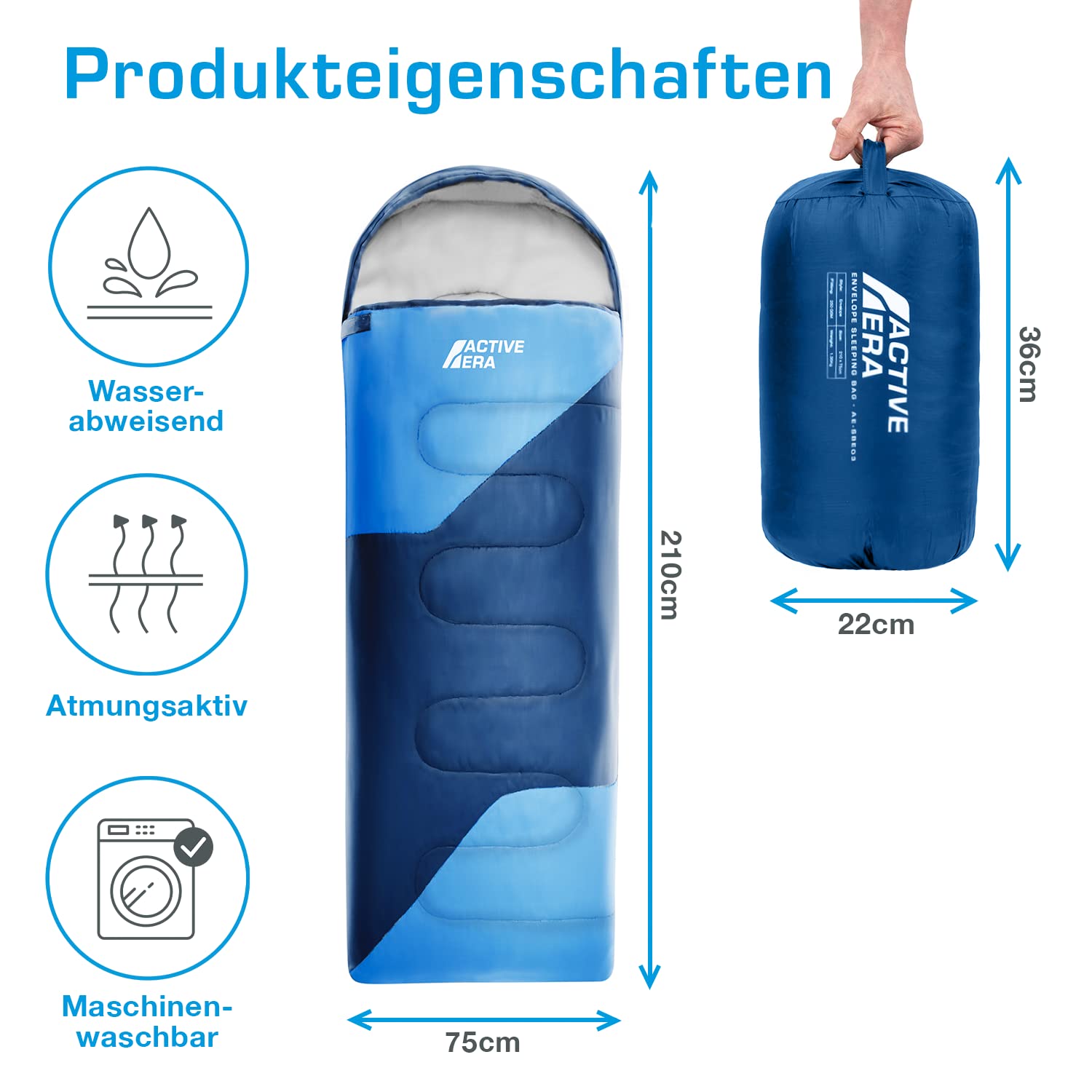Active Era Premium Mumienschlafsack 250 GSM, Schlafsack Winter & Sommer, 0°C bis 15°C, Indoor und Outdoor Camping, Festivals, Sleeping Bag Wasserabweisend, Ultraleicht, Kleines Packmass