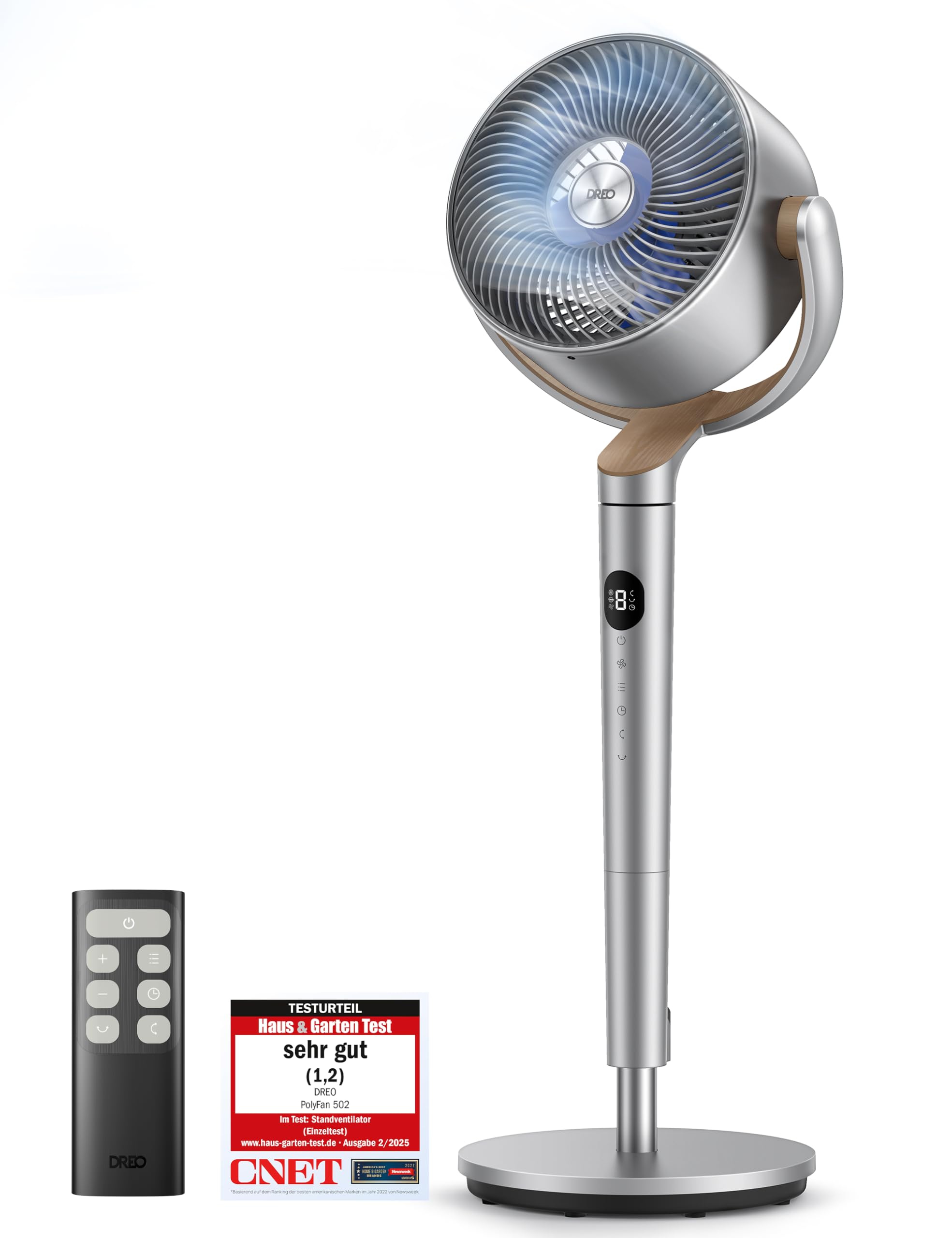 Starker Standventilator Smart mit RGB Light, 120° +120° Oszillierender Ventilator mit Fernbedienung, 20dB Leiser Bodenventilator / Turmventilator für Schlafzimmer, 8H Timer, Silber
