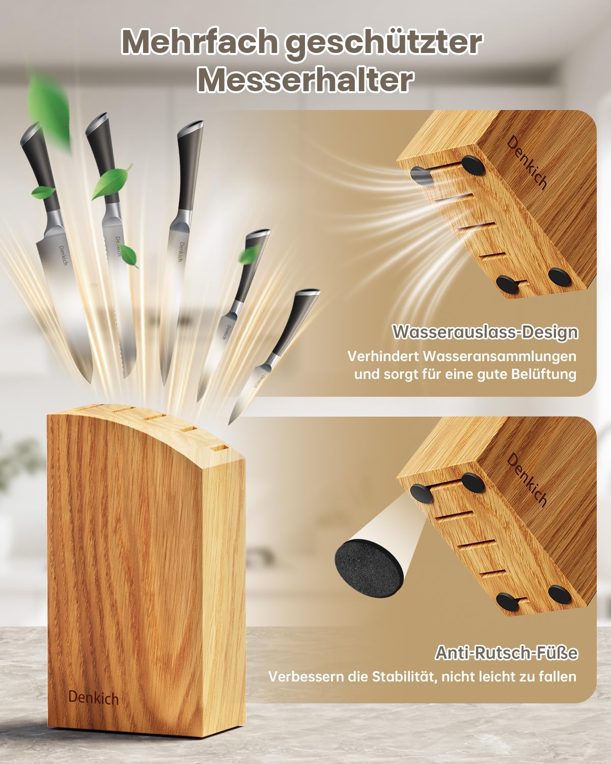Messerblockset, 7-teiliges scharfes Messerset mit Block, deutsche Klingen aus hochwertigem Edelstahl und ergonomischen Griffen, professionelles Küchenmesserset für den Heimgebrauch