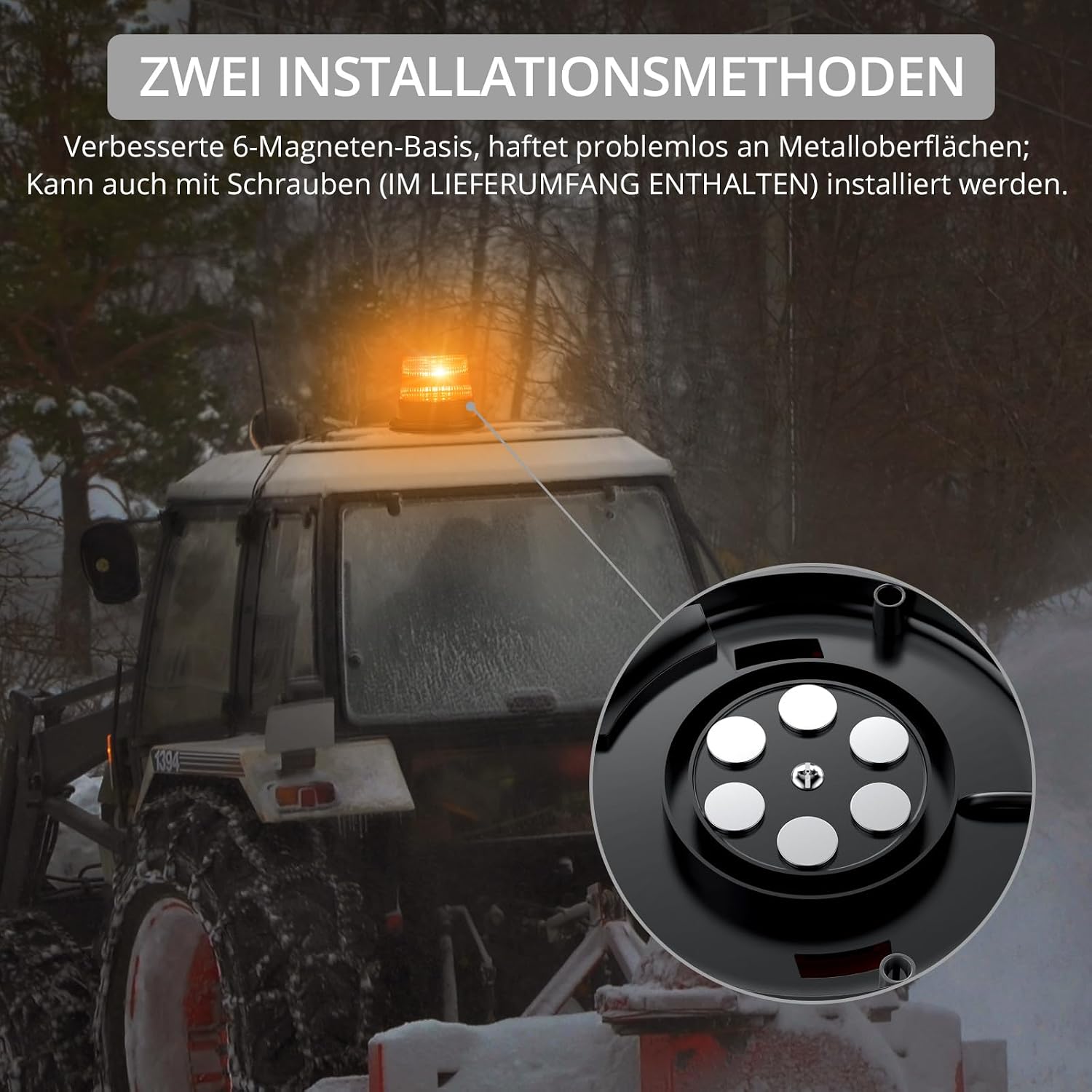Warnleuchte Rundumleuchte 360° Gelb Blitzleuchte 7 modus mit 5m Netzkabel Doppelter Schraube 12V / 24V Warnlicht mit Magnetfuß Notfallblinklampe Magnet Transparent für Auto LKW usw