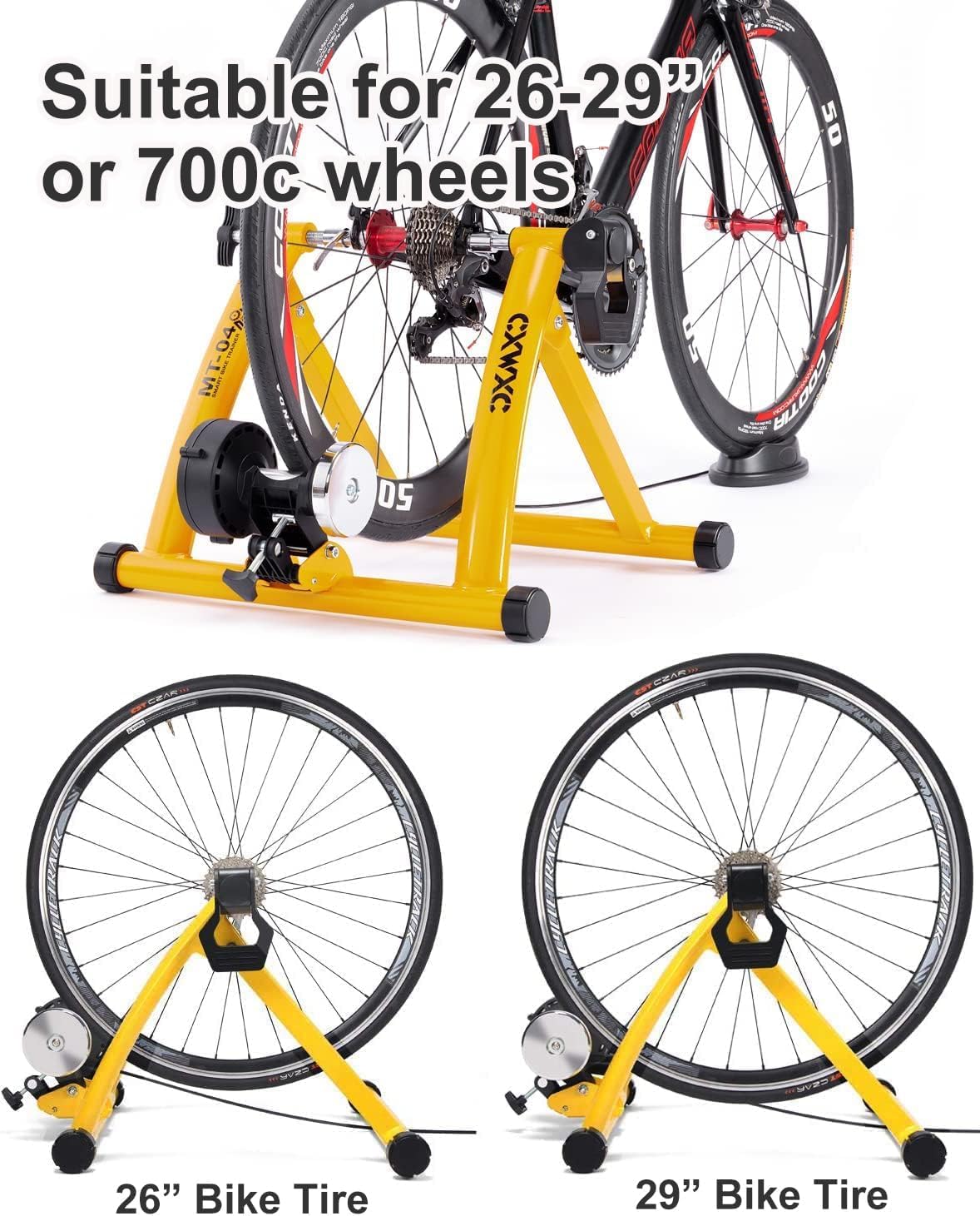Fahrrad Rollentrainer, Klappbar Stahl Bike Trainer mit Schnellspanner Vorderradunterlage Radtrainer für 26-29 Zoll Fahrradtraining Fahrradfahren Zuhause Indoor