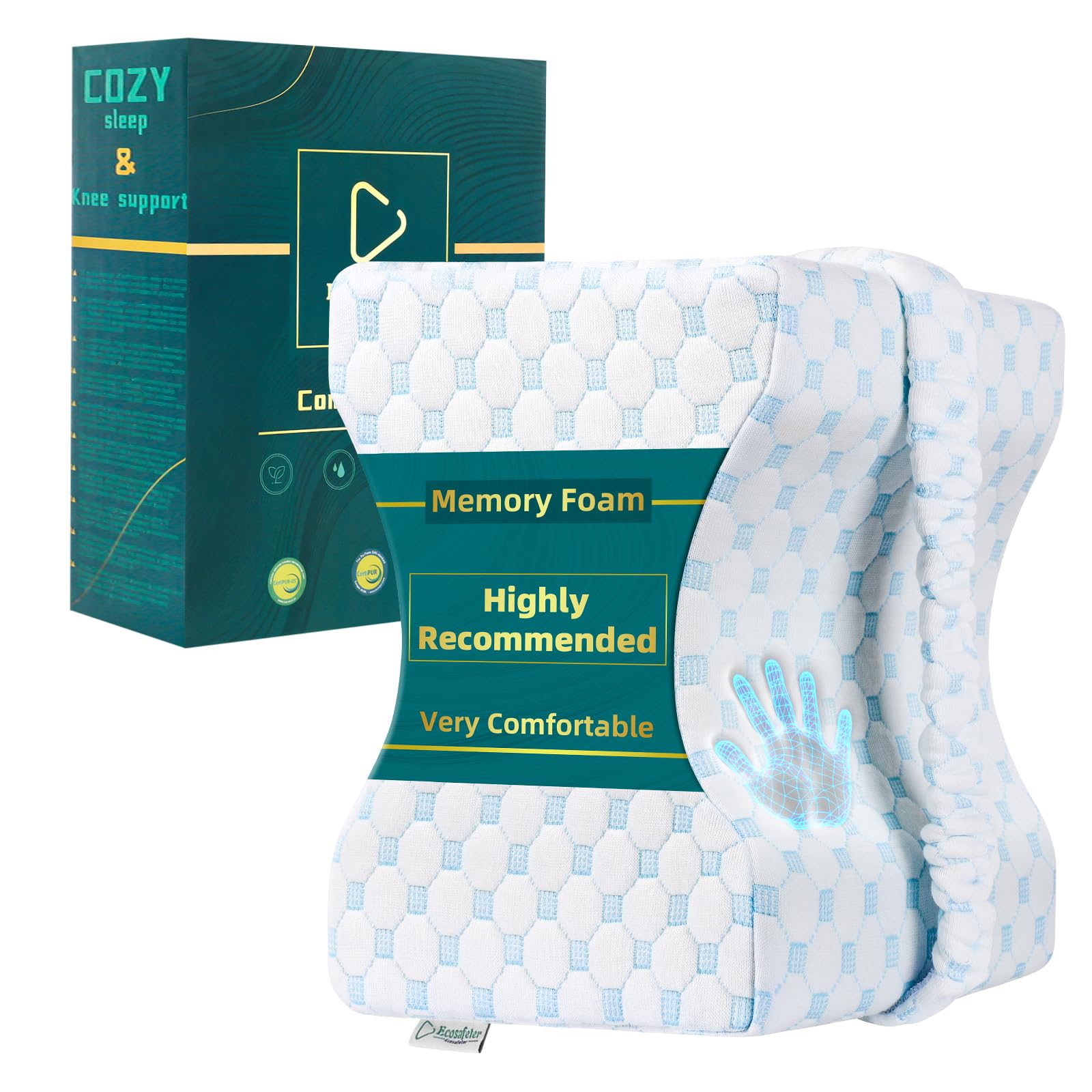 Kniekissen für Seitenschläfer Ergonomisches Beinkissen aus Memory-Schaum Atmungsaktiv Waschbarer Bezug Komfortkissen für Beine Schlafen Reisen Sofa