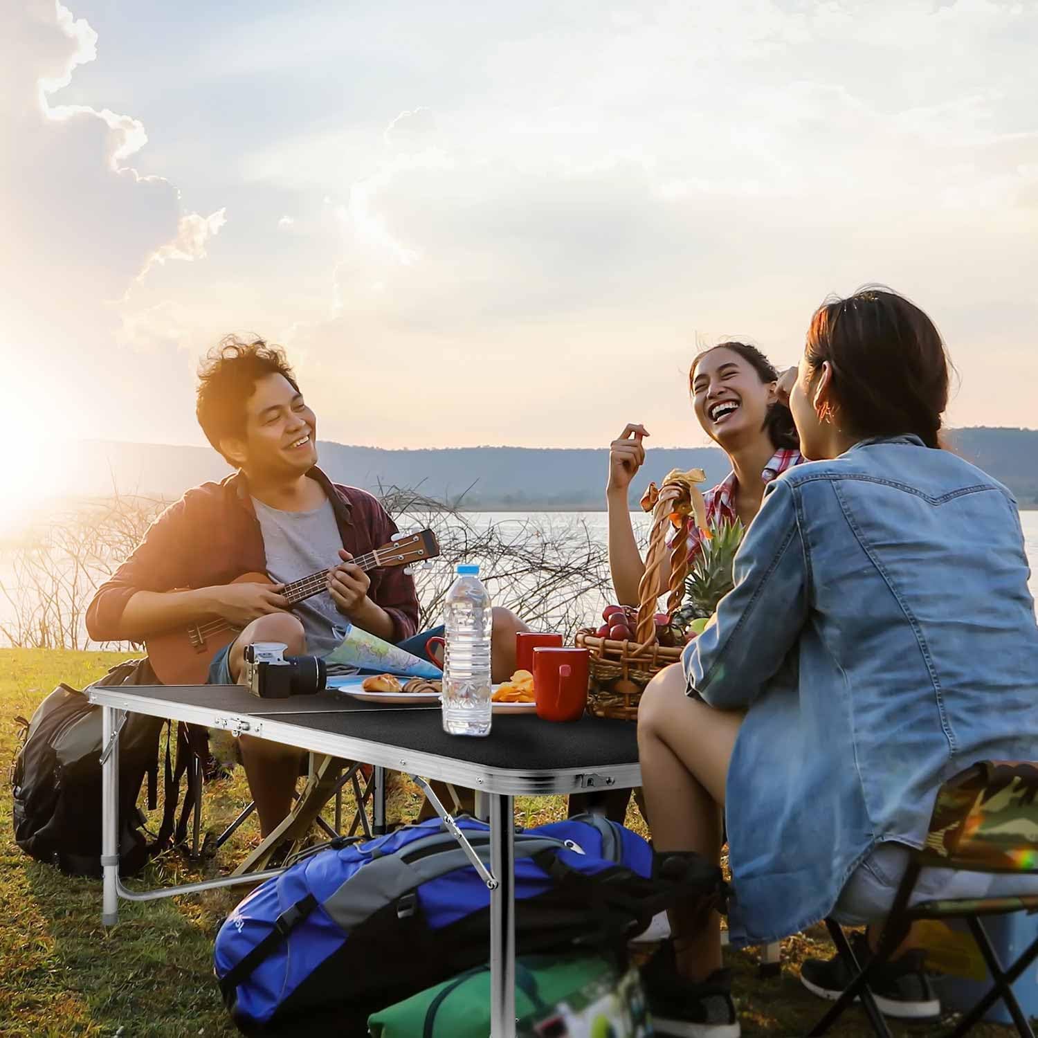 Multifunktionaler Klapptisch, für Camping, Märkte, Tapetentisch, für Feste im Garten, höhenverstellbar, schwarz