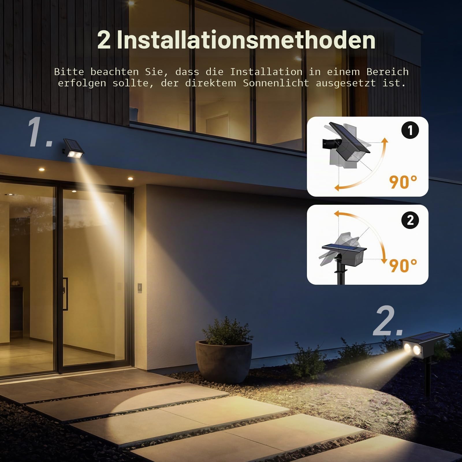 Solarlampen für Außen, 3000/4500/6000K Solarstrahler für Außen Garten 3 Farben IP65 Wasserdicht LED Solar Strahler Gartenleuchten, Solarleuchten für Outdoor Baum Rasen Weg Hof Garage