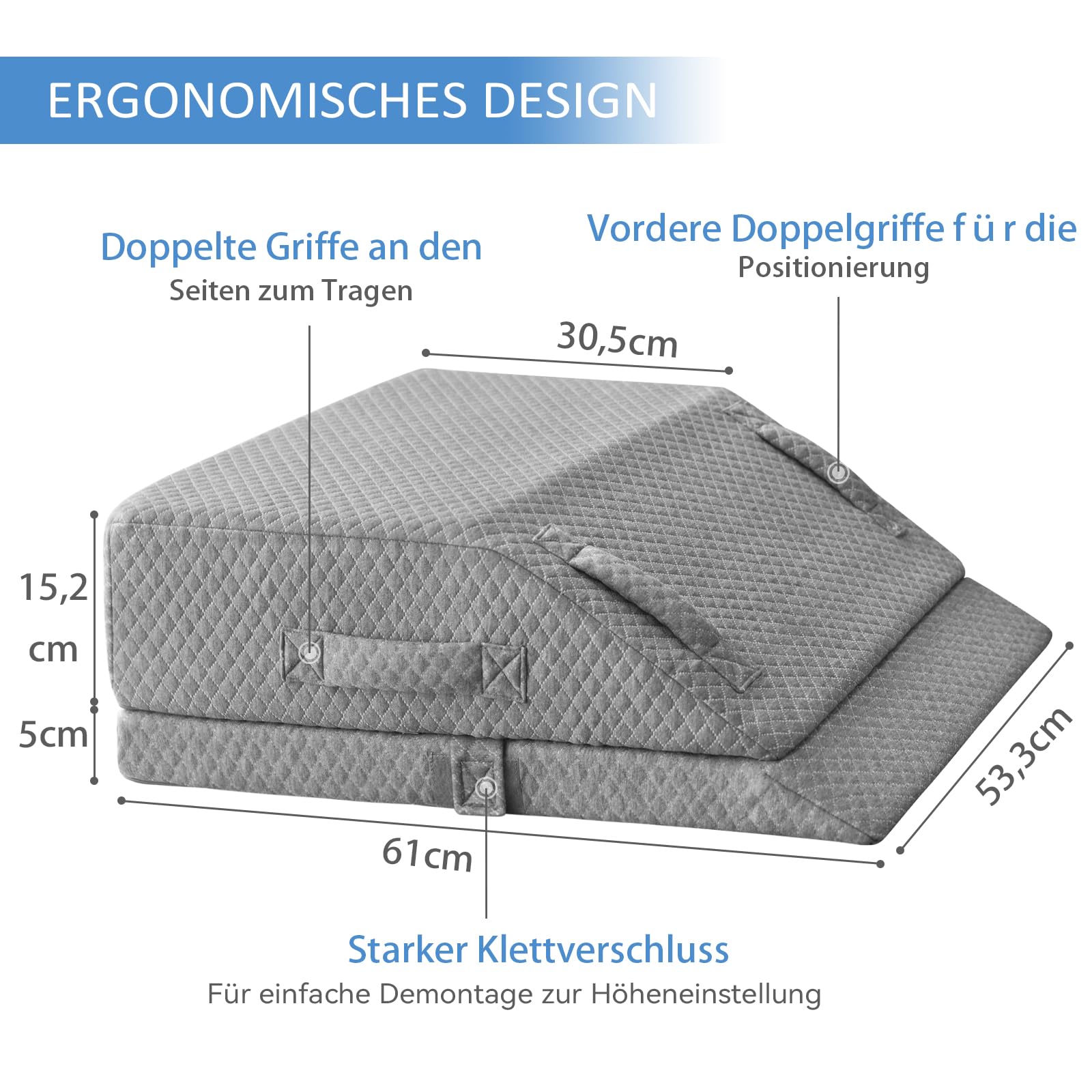 Höhenverstellbare Venenkissen Beinhochlagerungskissen Einsatz Post-Op./Verletz./Ruhe, Beinkissen aus Memoryschaum mit 3 Griffen und Einsetzbarem Polstereinsatz, Waschb. Samtbez