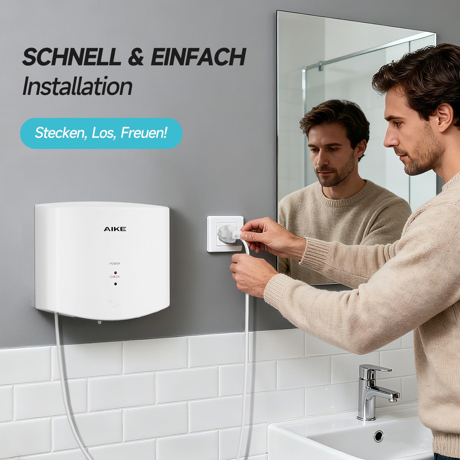 Air Wiper Kompakt Händetrockner, Hochgeschwindigkeit, 1400W 220V, Stecken & Loslegen, Papierlos & Berührungslos