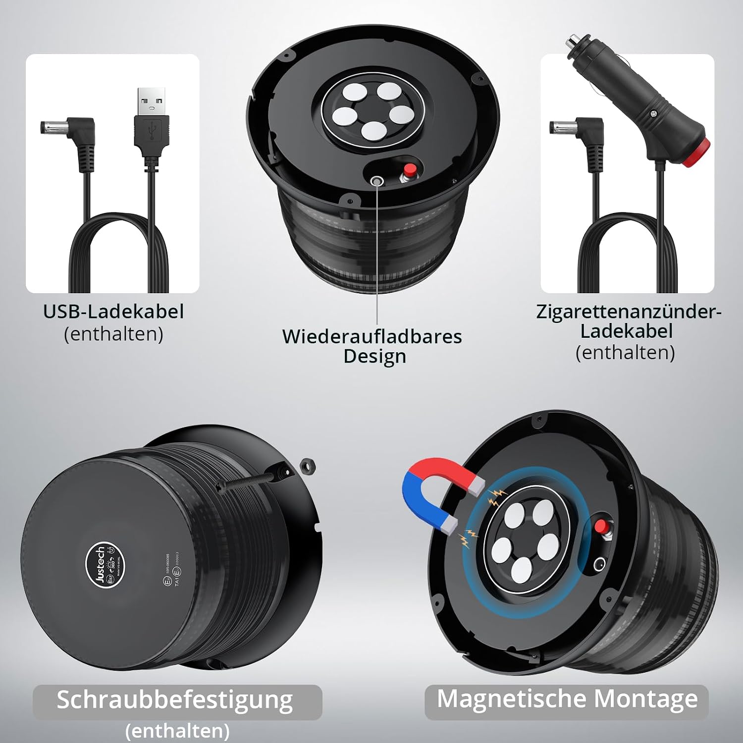 Warnleuchte Rundumleuchte 360° Gelb Blitzleuchte 7 modus mit 5m Netzkabel Doppelter Schraube 12V / 24V Warnlicht mit Magnetfuß Notfallblinklampe Magnet Transparent für Auto LKW usw
