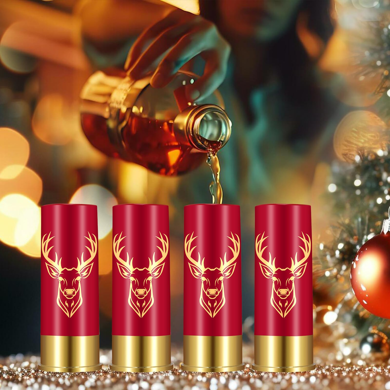 Schnapsgläser mit Hirschkopf, Grosspackung mit Geschenkbox, für Männer und Frauen, Hochzeitsfeier, Vatertag, Geschenke für Jäger, 12 GA Hirschjagd, Kleine Schnapsbecher, 45 ml, Plastik, Schwarz