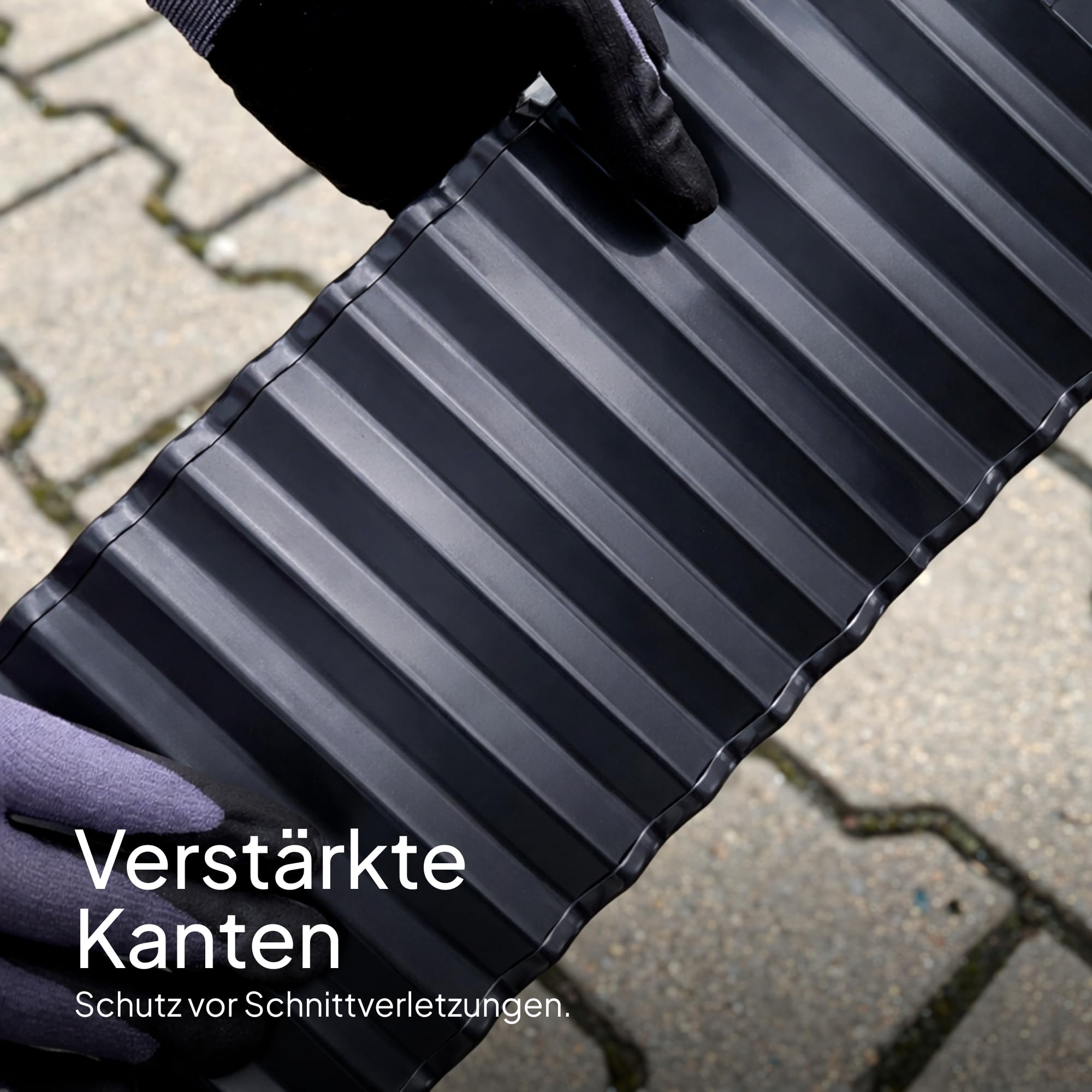 Rasenkante Metall Anthrazit 12 m - Beeteinfassung aus Metall 15 cm hoch - Einfache Montage, Rostfrei und Langlebig - Flexible Beetumrandung, 1 Paar Montagehandschuhe inklusive