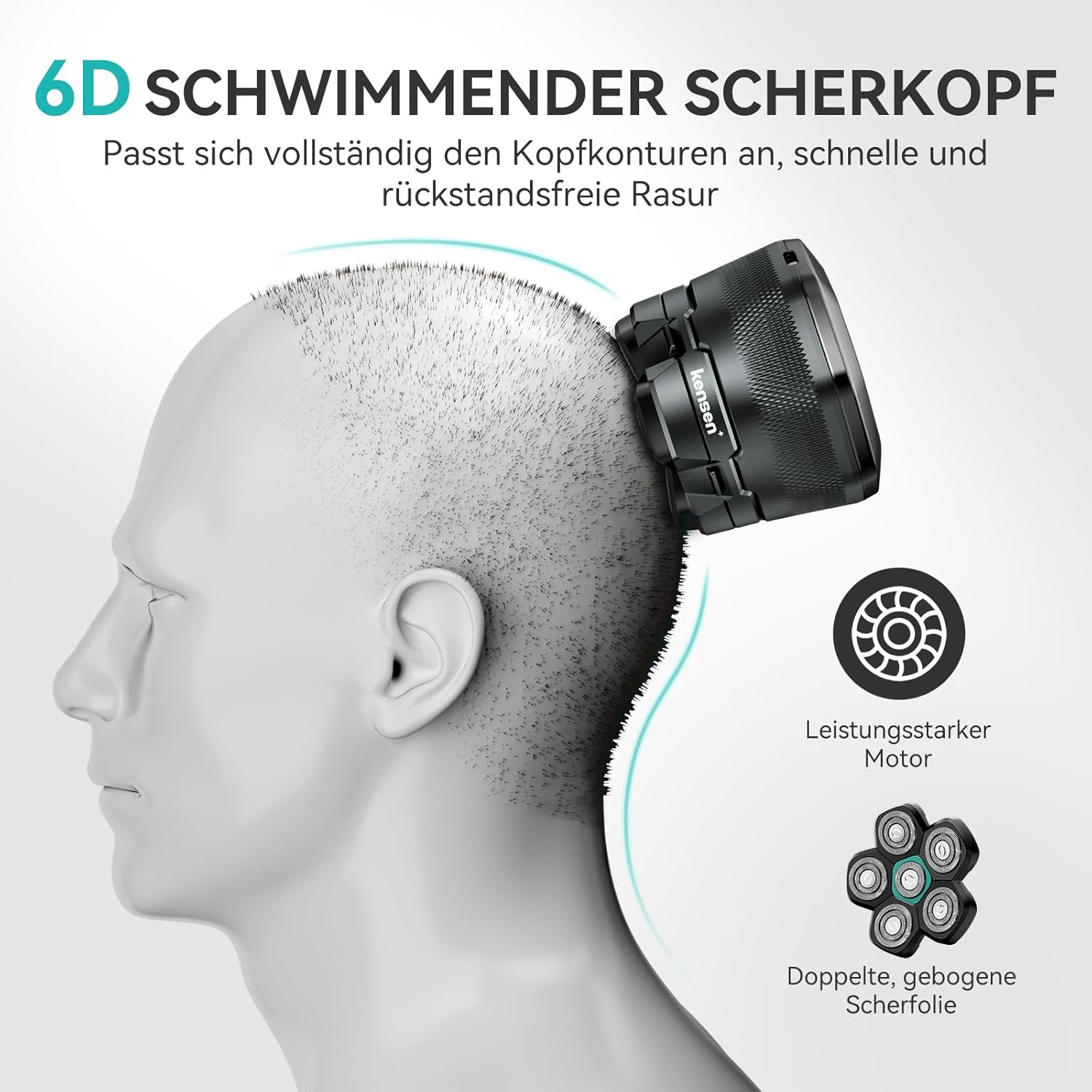 Glatzen Rasierer Herren, kensen Kopfrasierer Glatze Wasserdicht Kopf Rasierer Herren Wiederaufladbar Typ-c Head Shaver Men Magnetische Leicht zu Reinigen Akkulaufzeit 160 Mins