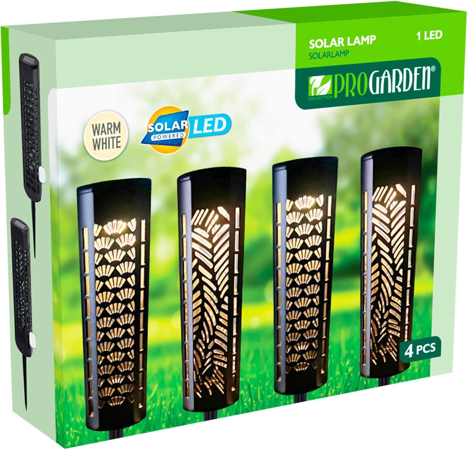 4 x LED-Solarleuchten, 6 x 6 x 20 cm, aus schwarzem Polypropylen, mit AAA-Batterie, wiederaufladbar und Schalter