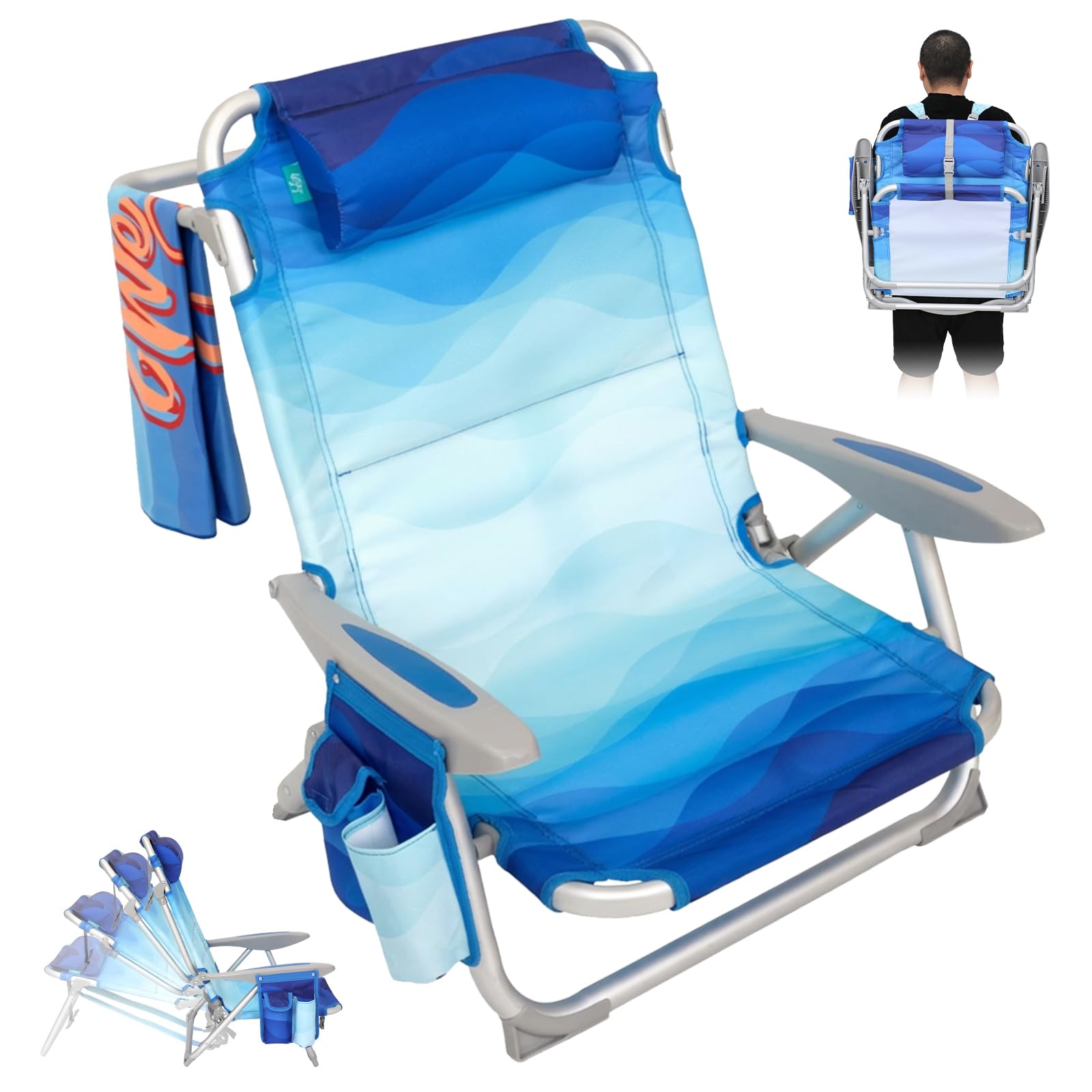 Strandstuhl klappbar Alu Hochlehner Klappstuhl 4 Position Leicht tragbar stabiler Campingstuhl