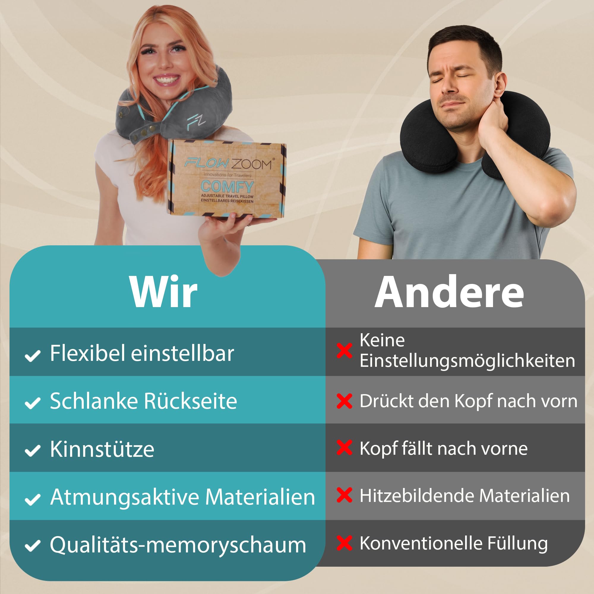 Bequemer Neck Cushion Flugzeug & Auto Reisekissen Memory Foam mit schlankem Rücken und waschbarer Abdeckung (Velvet Soft & Breathable) - Neck Cushion Adults Grey