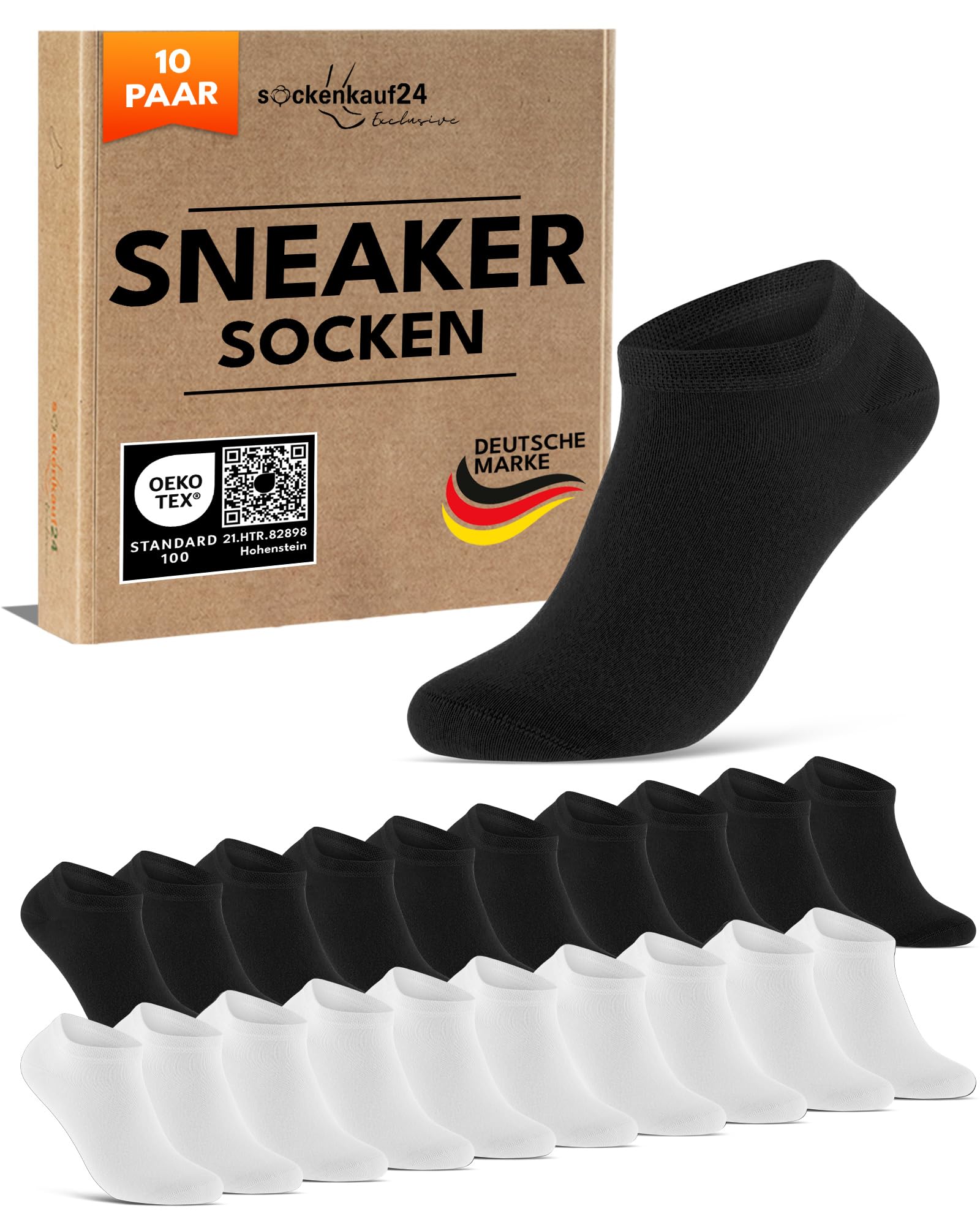 10 Paar Premium Trainer Socken für Männer und Frauen aus besegneter Baumwolle mit Comfort Bund ohne Drucknaht