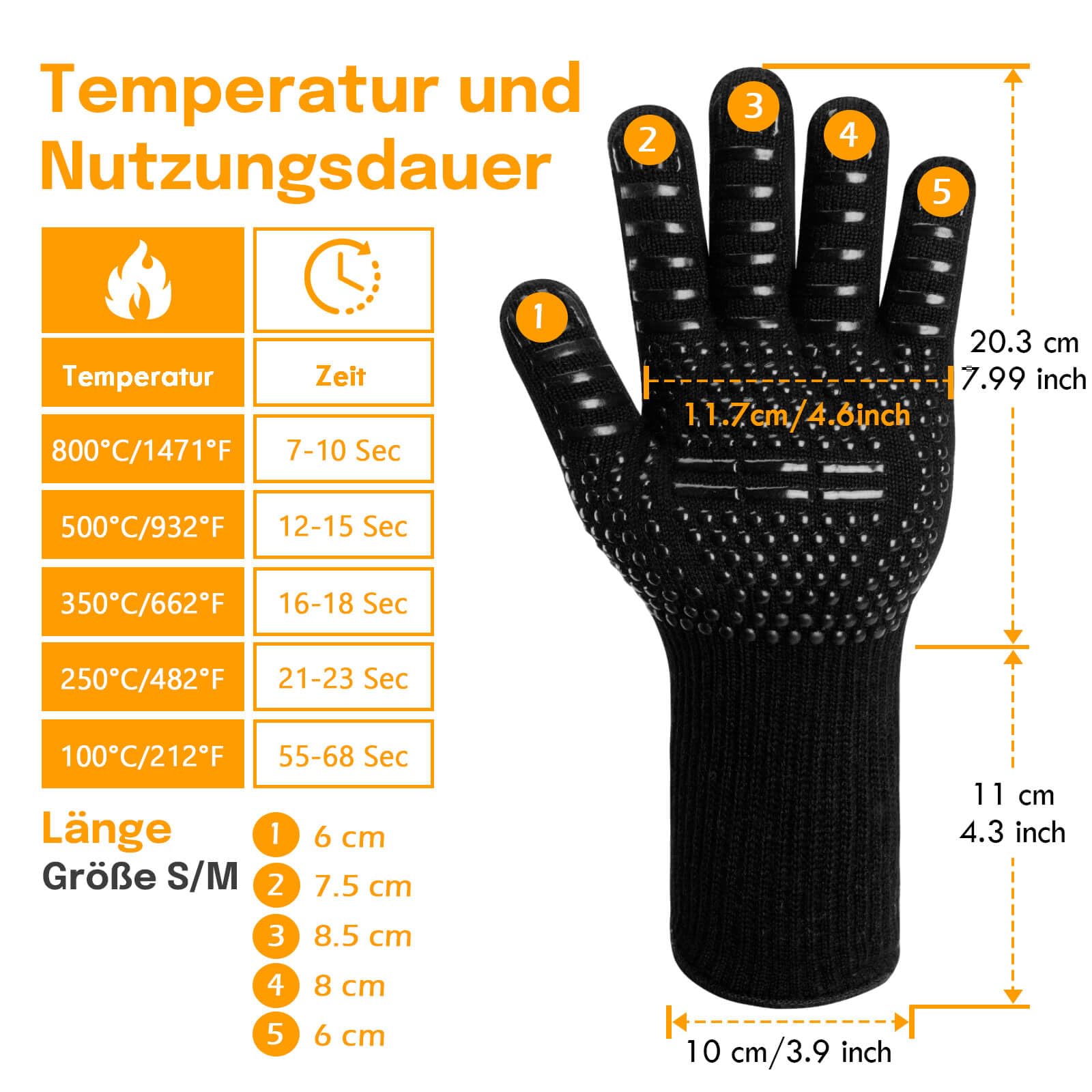 Reinalin Grillhandschuhe Hitzebeständig bis 800°C, Ofenhandschuhe Topfhandschuhe Feuerfeste Handschuhe BBQ Handschuhe Kochhandschuhe Backhandschuhe Backofenhandschuhe (L/XL/XXL, Schwarz)