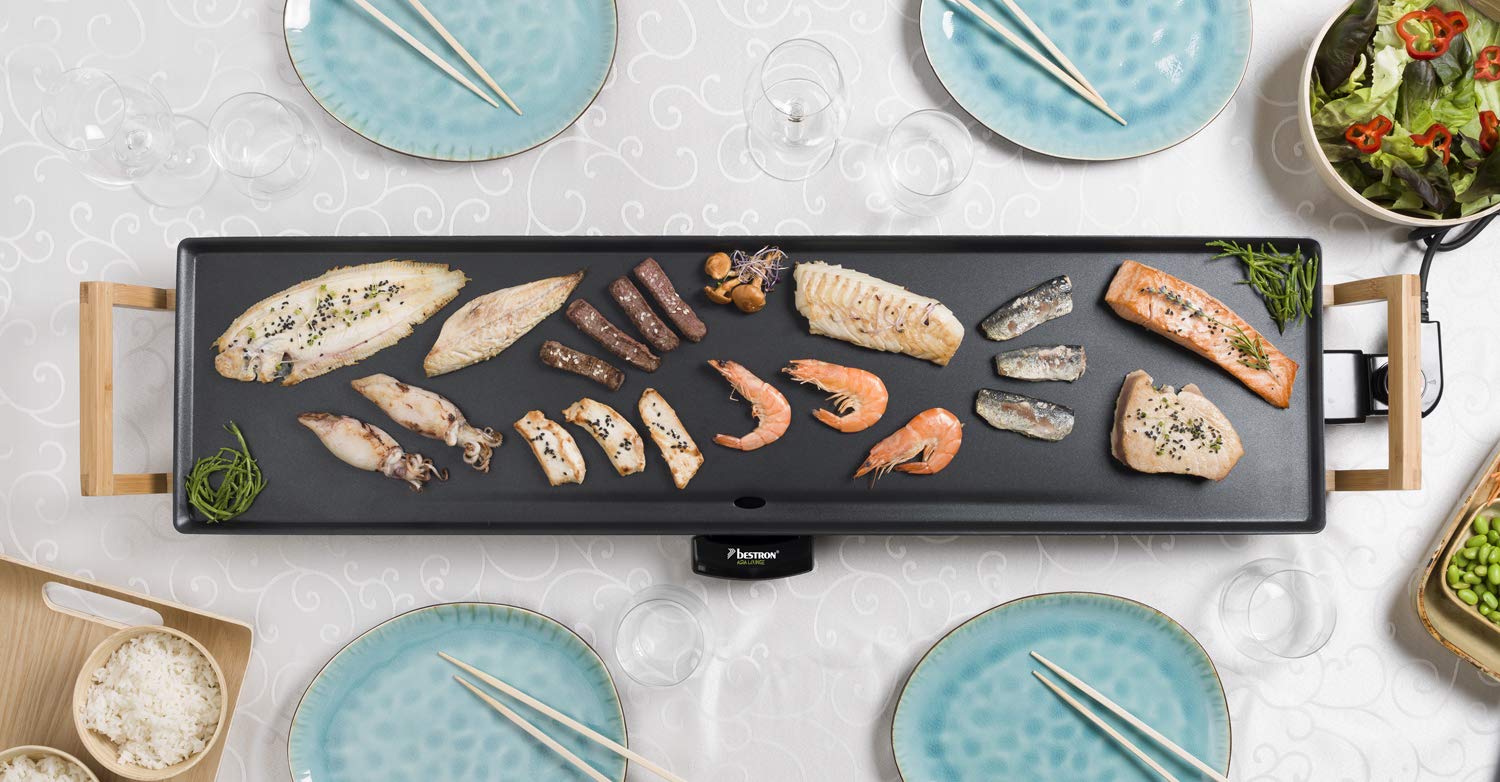 Teppanyaki Grillplatte in Asien Design, mit Bambusgriffen