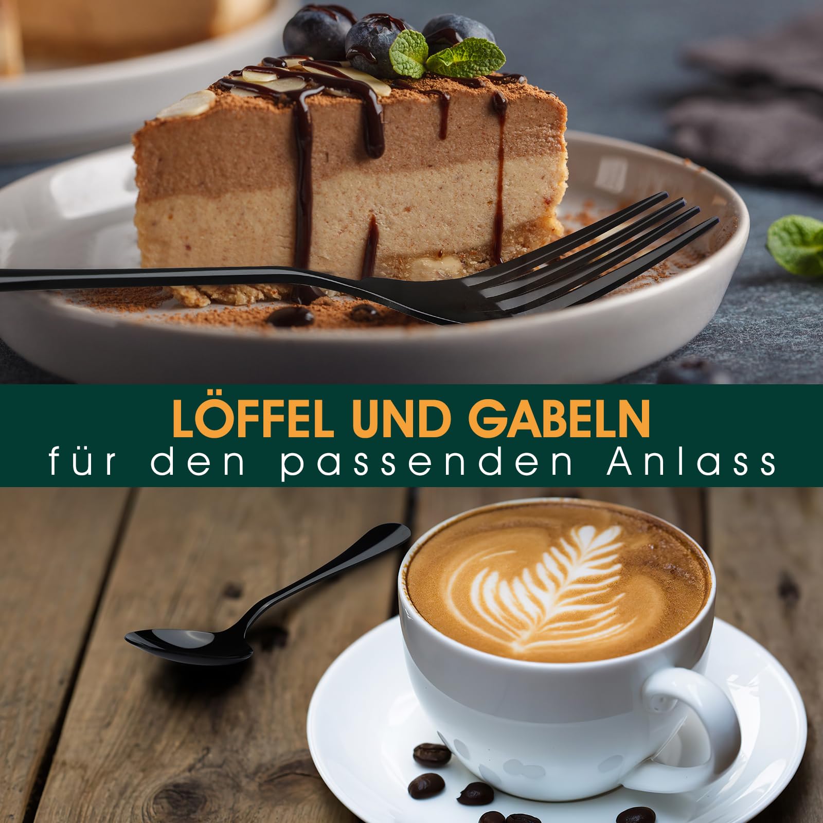 Besteck Set Schwarz für 8 Personen, 48-teiliges Edelstahlbesteckset mit Steakmesser, elegantes Besteck mit Messer, Gabel, Löffel, Besteck für Küche/Restaurant