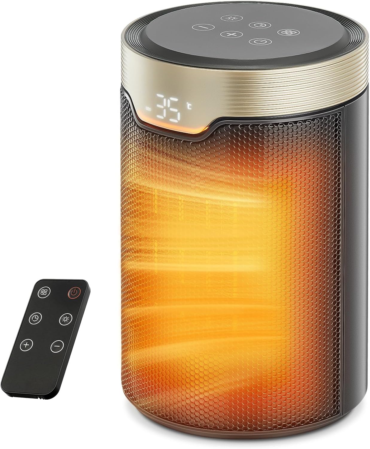 Heizlüfter Energiesparend, 24 Std Timer 32 dB Leiser 1500W PTC Keramik Elektrischer Heizlüfter mit Thermostat, Überhitzungs- & Kippschutz, Elektroheizung für Räume Schlafzimmer, ECO-Modus, Glod