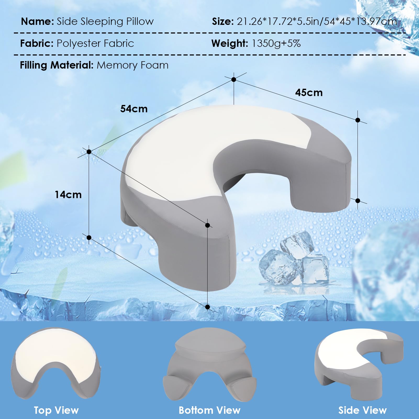 Seitenschläferkissen mit Armloch & Seidigem Kühlbezug, Ergonomisches Memory Foam Nackenkissen für Druckentlastung, Orthopädisches Kopfkissen mit Eisseide-Gewebe für Schulter & Arm