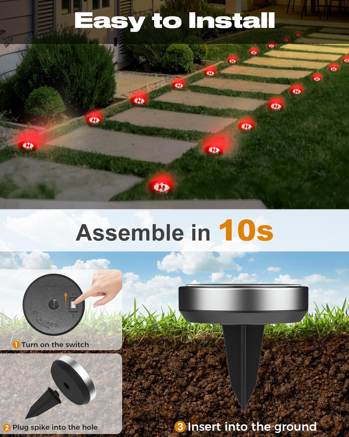 Solar Bodenleuchten Aussen, 8 LED Gartenbeleuchtung Solar Wasserdicht Boden Solarleuchten, Solarlampen für Außen Garten Rasen Auffahrt Gehweg