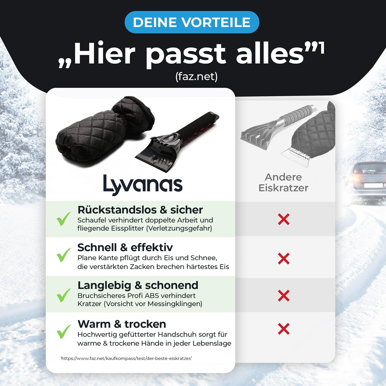 Eiskratzer mit Handschuh Testsieger 2025* - "Ice Monster" - Top-Effizienz kombiniert mit 100% Komfort