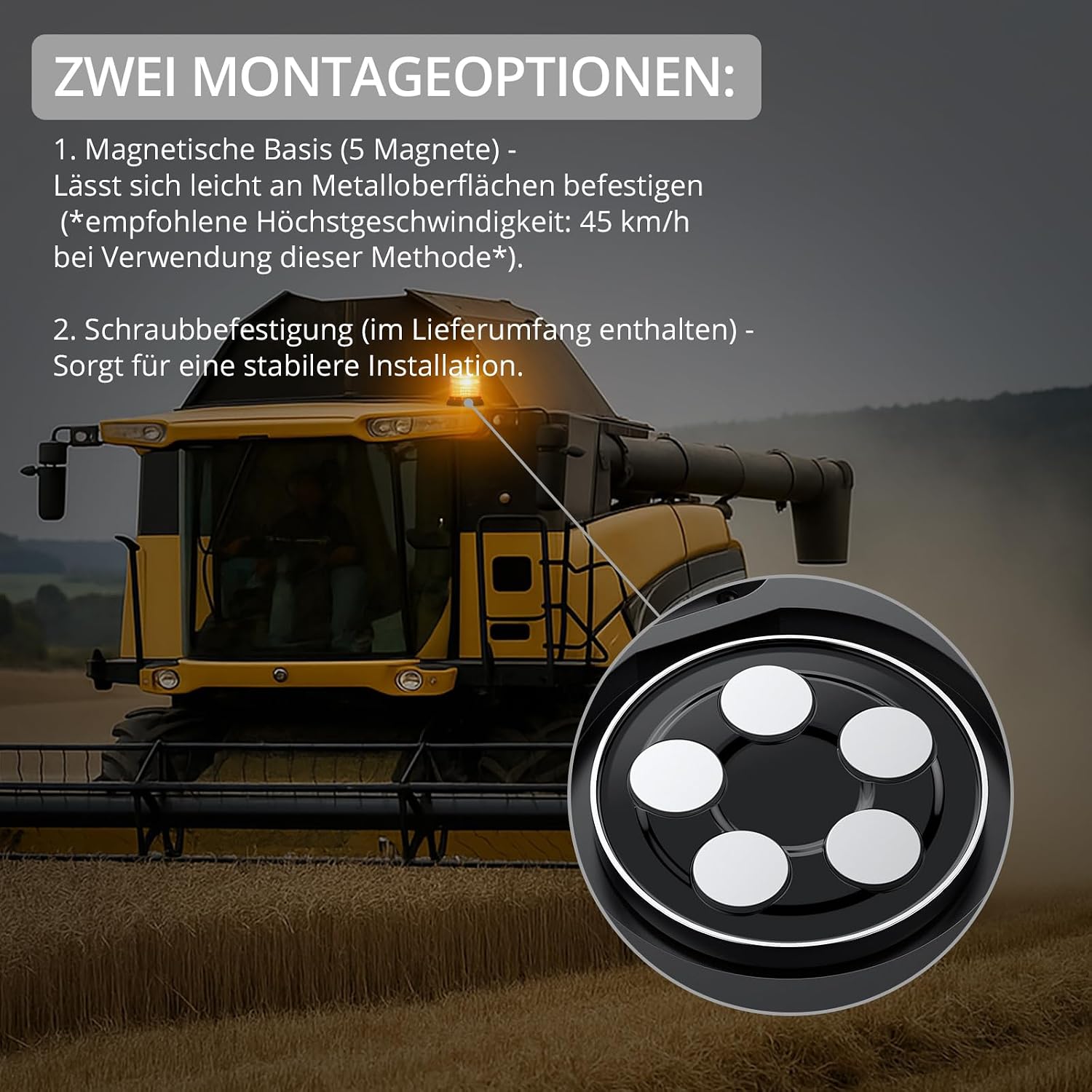 Warnleuchte Rundumleuchte 360° Gelb Blitzleuchte 7 modus mit 5m Netzkabel Doppelter Schraube 12V / 24V Warnlicht mit Magnetfuß Notfallblinklampe Magnet Transparent für Auto LKW usw