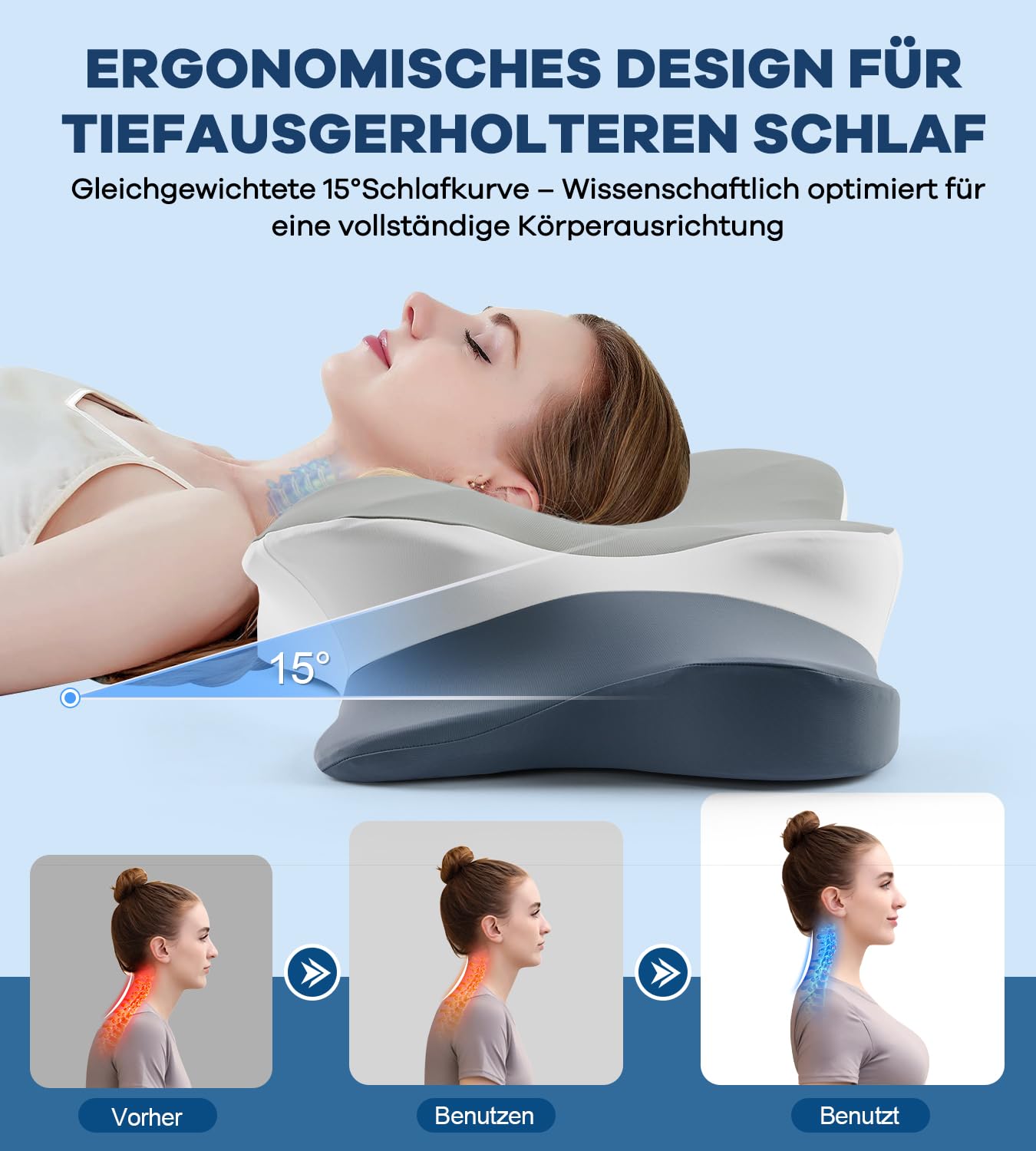 Memory Schaumkissen, ergonomisches Halskissen, Seitenschläferkissen für Seiten, Rücken- und Magenschläfer