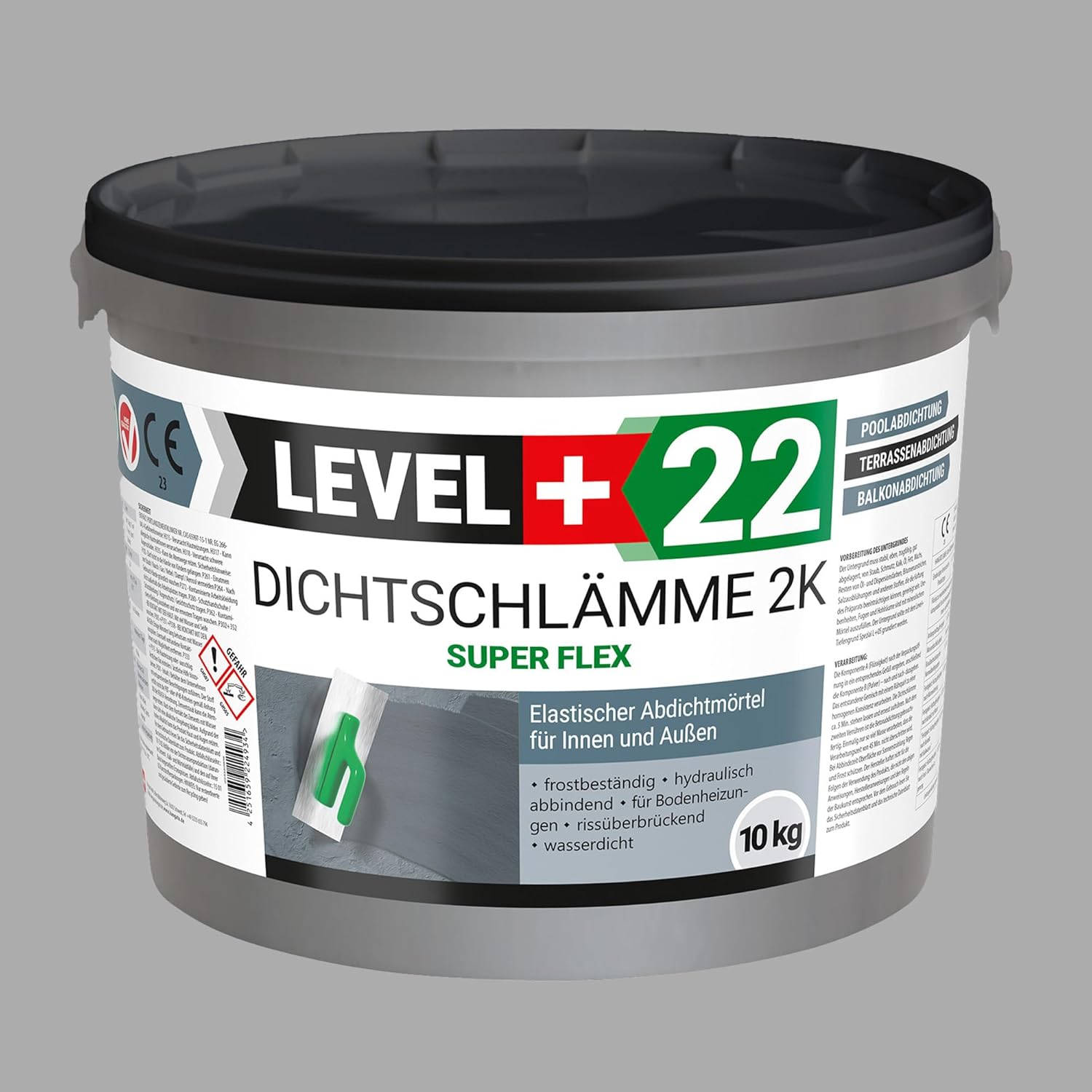 5 x Dichtschlämme 2K Super Flex 10kg, Hochelastische Abdichtung für Innen und Aussen L+22, Schwimmbad, Terrasse, Balkone, Pool, Dusche