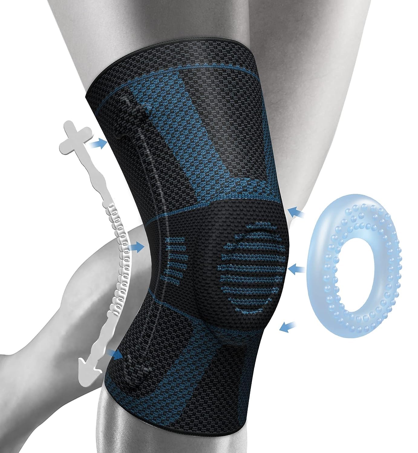 Kniestütze, Komprimierte Kniebandage mit Patella Gel Pads & Feder Seitenstabilisatoren, Medizinischer Knieschützer für Laufen, Meniskusriss, Arthritis, Gelenkschmerzlinderung, ACL, Erholung