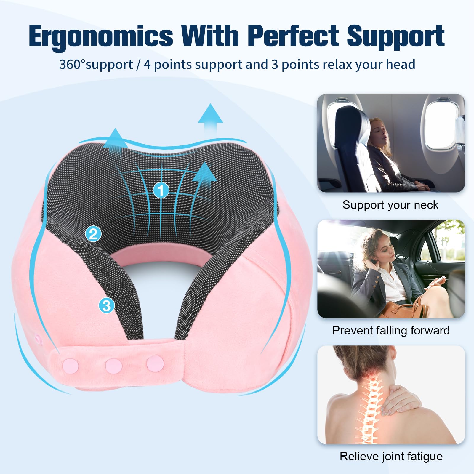 Cirorld Nackenkissen Flugzeug, Nackenhörnchen Erwachsene, Reisekissen Memory Foam, Verstellbares Kompaktes Nackenkissen Reise, Ergonomisches Weich Atmungsaktiv mit Ohrstöpseln, Augenmaske,Tragetasche