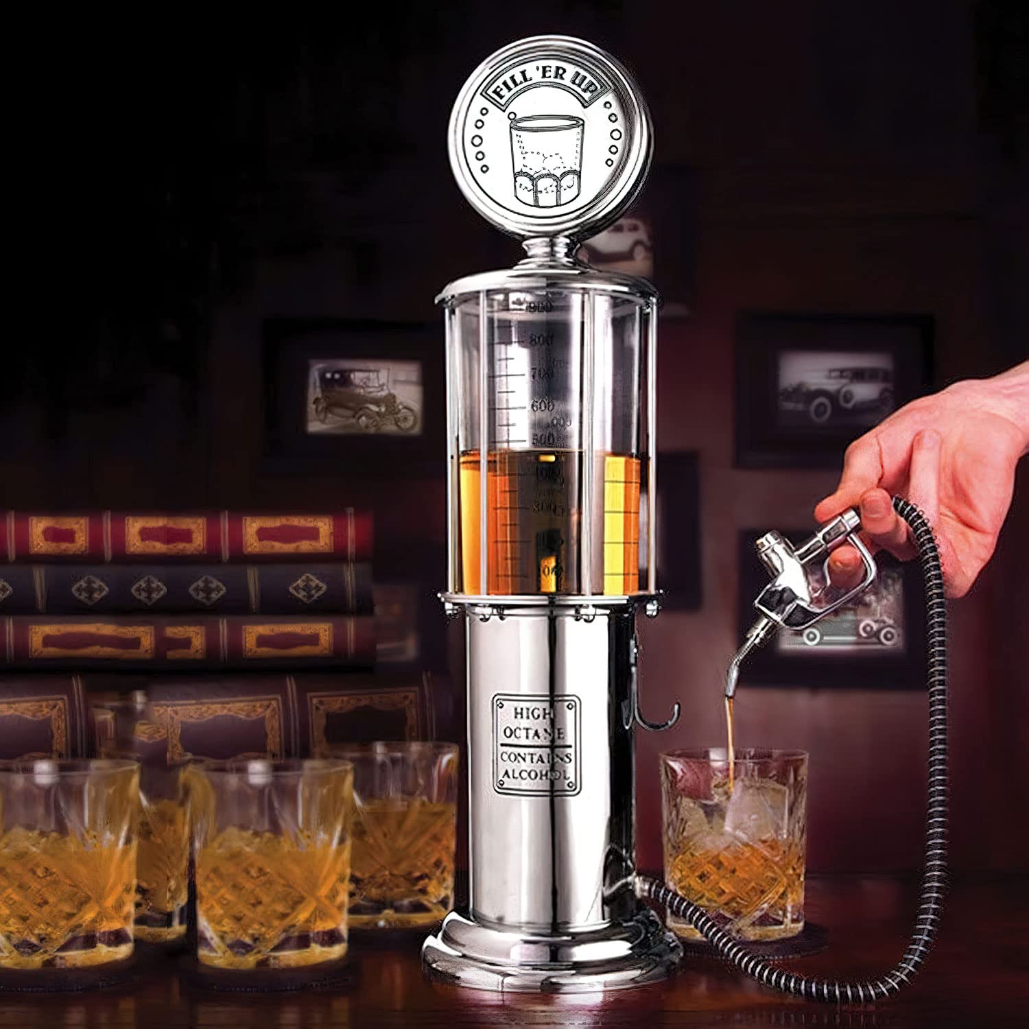 Retro Getränkespender im verchromten Nostalgie Design | Bar-Butler Zapfsäule mit Zapf-Schlauch für Party Getränke Dispenser Biertower Bierspender Zapfanlage Biersäule Schanksäule | Party Gadgets