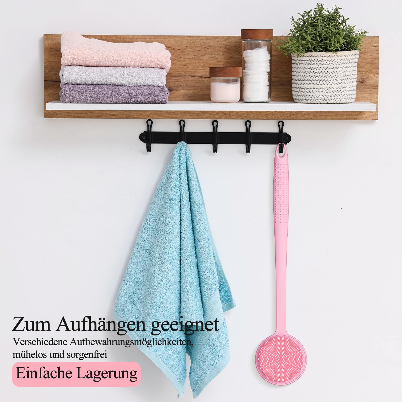 Silikon Rückenschrubber für Die Dusche, Silikon Körperschrubber mit Langem Griff, Rückenschrubber, Abgestorbene Haut entfernen und Massage