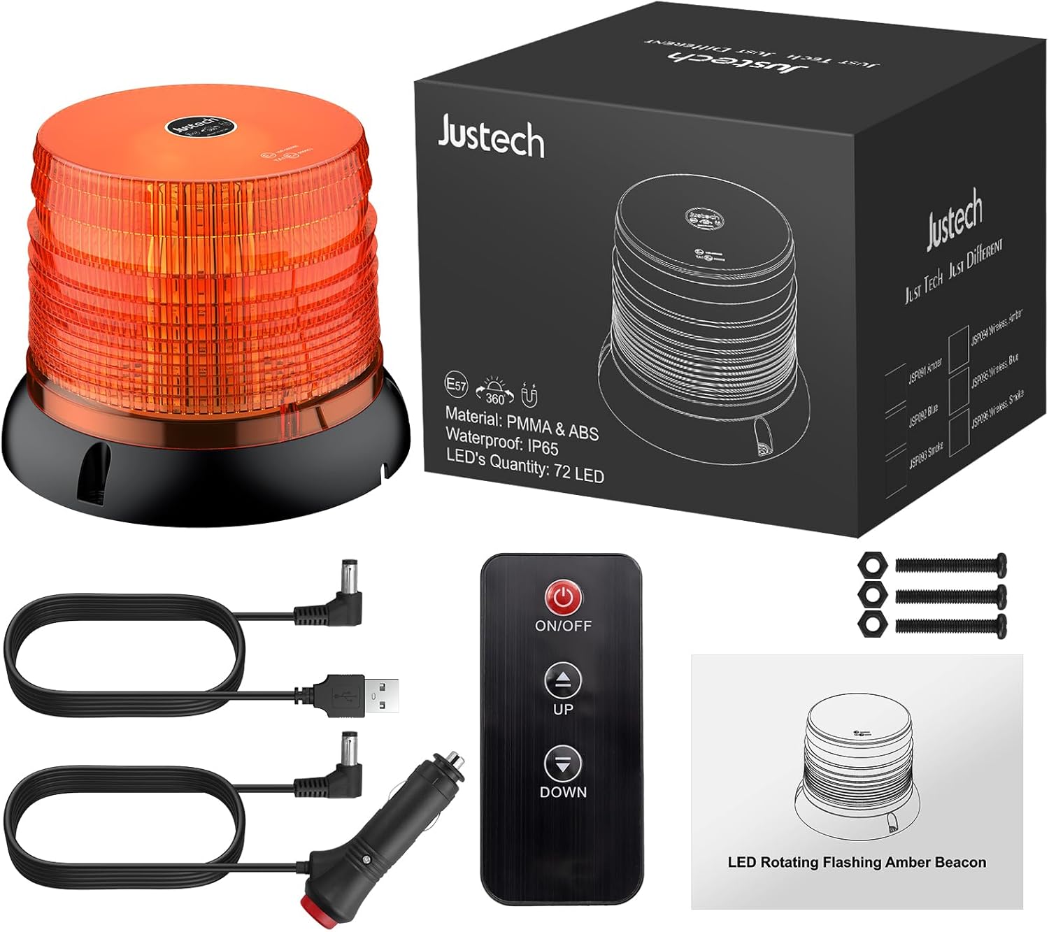 Warnleuchte Rundumleuchte 360° Gelb Blitzleuchte 7 modus mit 5m Netzkabel Doppelter Schraube 12V / 24V Warnlicht mit Magnetfuß Notfallblinklampe Magnet Transparent für Auto LKW usw