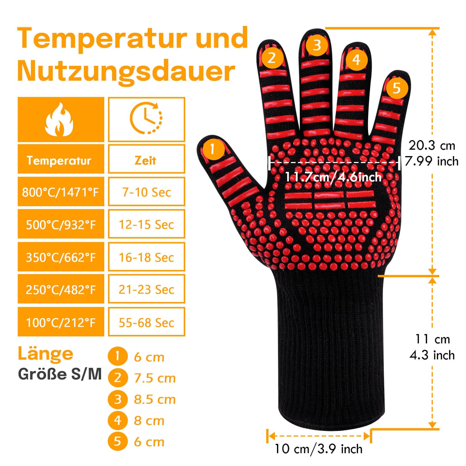 Reinalin Grillhandschuhe Hitzebeständig bis 800°C, Ofenhandschuhe Topfhandschuhe Feuerfeste Handschuhe BBQ Handschuhe Kochhandschuhe Backhandschuhe Backofenhandschuhe (L/XL/XXL, Schwarz)