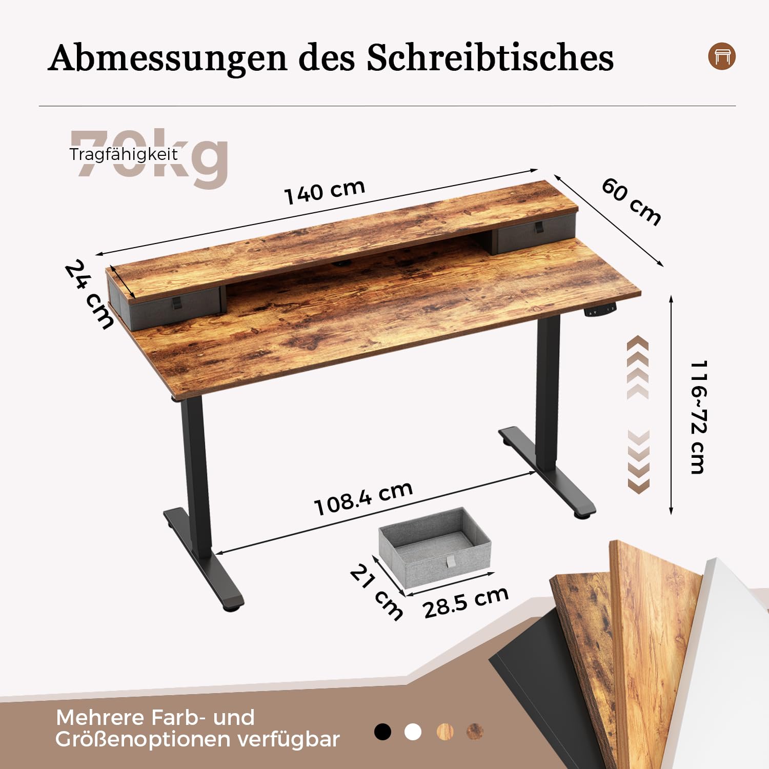 Höhenverstellbarer Schreibtisch mit Doppelschubladen, Elektrisch Höhenverstellbarer Schreibtisch, Sitz-Steh-Computertisch, Ergonomischer Stehschreibtisch