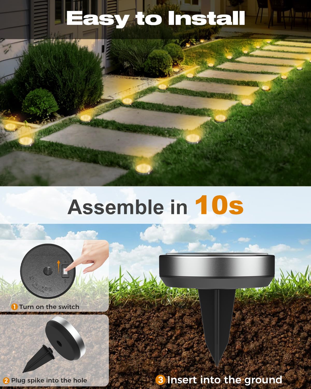 Solar Bodenleuchten Aussen, 8 LED Gartenbeleuchtung Solar Wasserdicht Boden Solarleuchten, Solarlampen für Außen Garten Rasen Auffahrt Gehweg