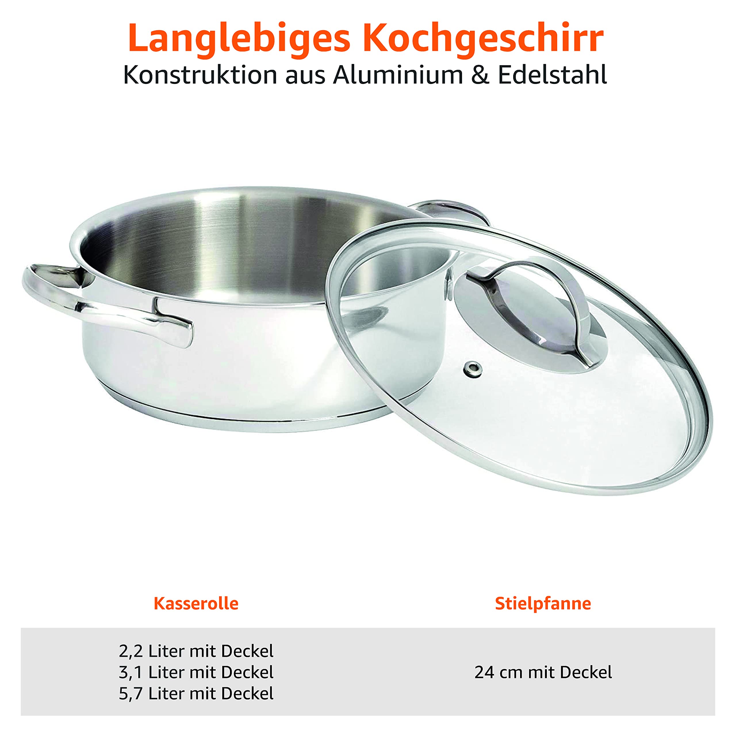 Ensemble de casseroles en acier inoxydable - Batterie de cuisine à induction avec couvercles / Liquidation