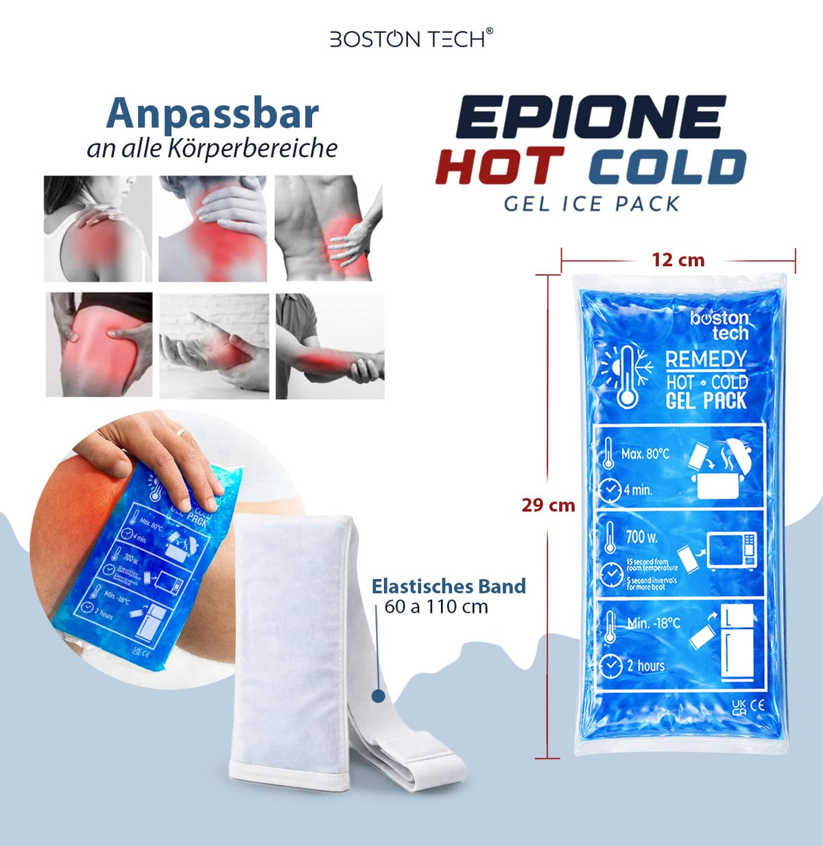 Kühlpads Epione 3XL Gelkissen kalt/warm – mit elastischem Gurt und Stoffhülle – wiederverwendbar zur Schmerzlinderung bei Muskel‑ und Gelenkschmerzen, Verletzungen und Physiotherapie