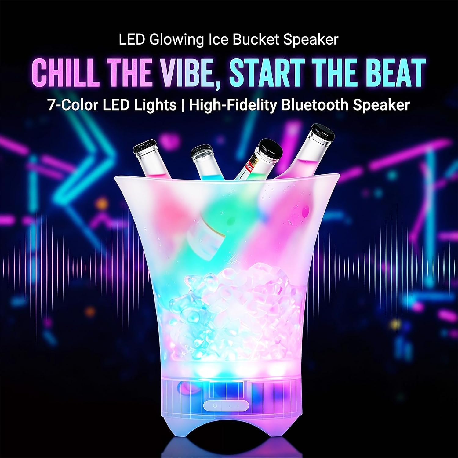 Neu Led Eiskübel mit Musik, 5L Multicolor LED Sektkübel, Sektkühler, Eiskübel mit Mehreren Farbverlauf, Farbe Einstellbar, Bluetooth-Konnektivität für Festival Party Zuhause Bar Club