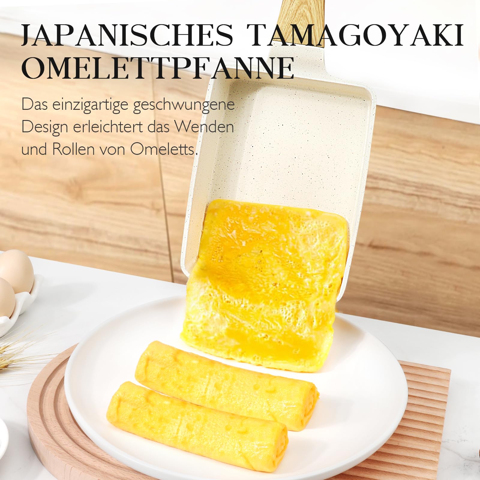 Spiegeleipfanne, 3-Loch Omlettenpfanne, Granit-Antihaftbeschichtung, PFOS/PFOA-Frei Eierpfanne für Gebratenes Frühstück/Eier/Wurst/Speck, Weiß